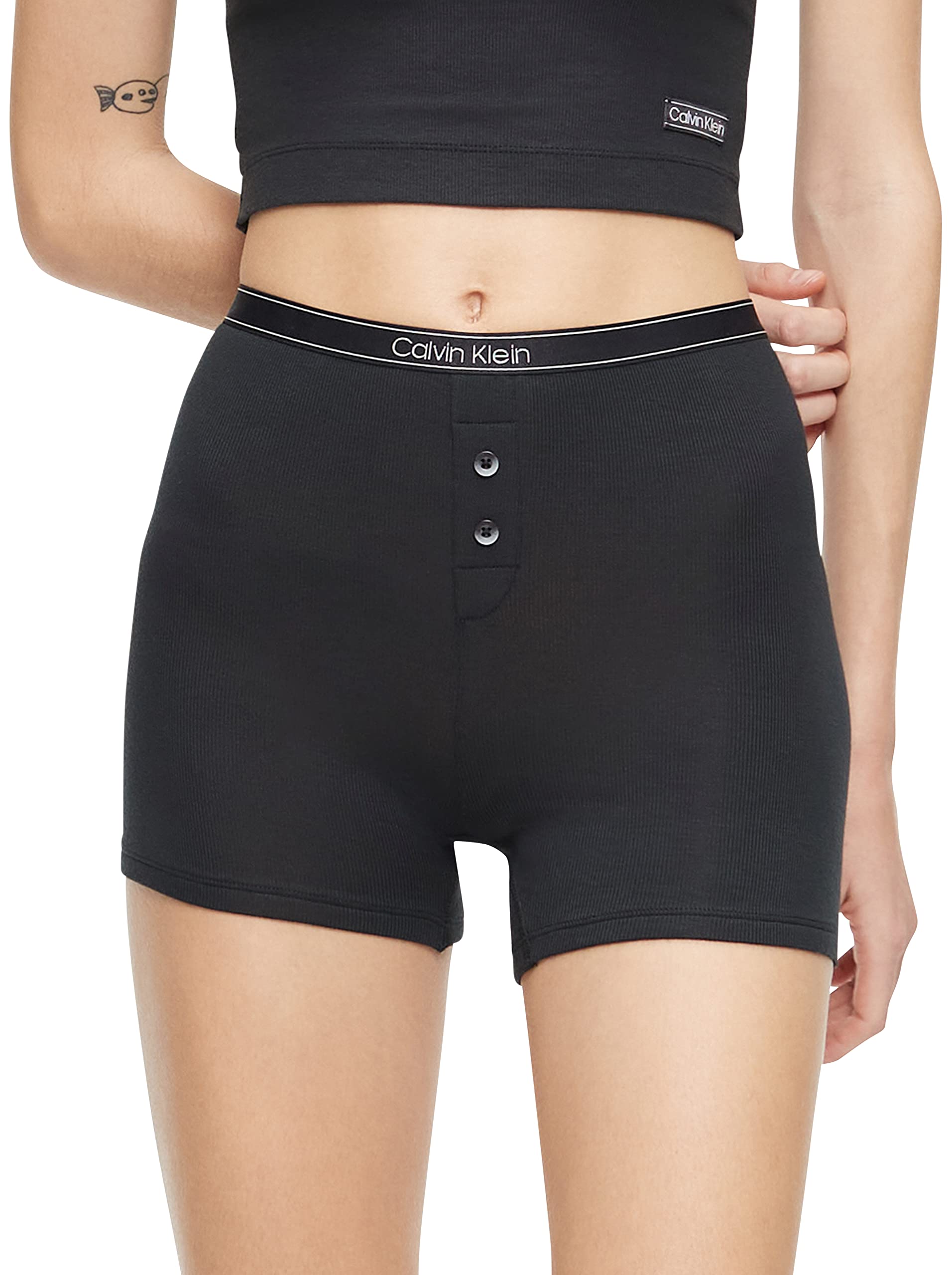 Calvin Klein Women's Pure Ribbed Boyshort Panties - Soft Cotton Underwear for Everyday Comfort | Perfect for Yoga, Lounge & Sleep