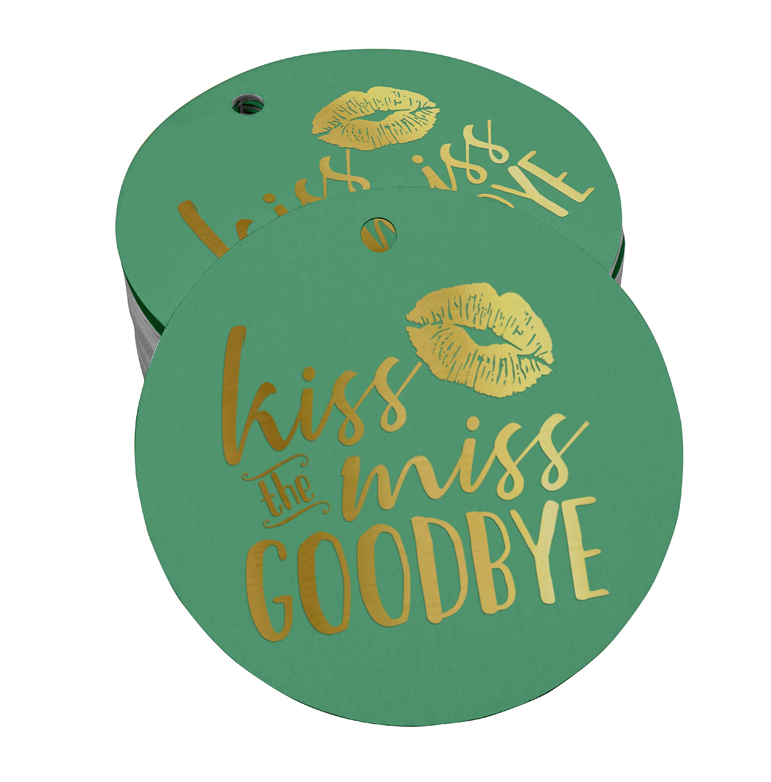 50pcs Real Gold Foil 'Kiss The Miss Goodbye' Bridal Shower Favor Tags - Elegant Wedding Decorations for Bridal Party, Bachelorette & Farewell Events