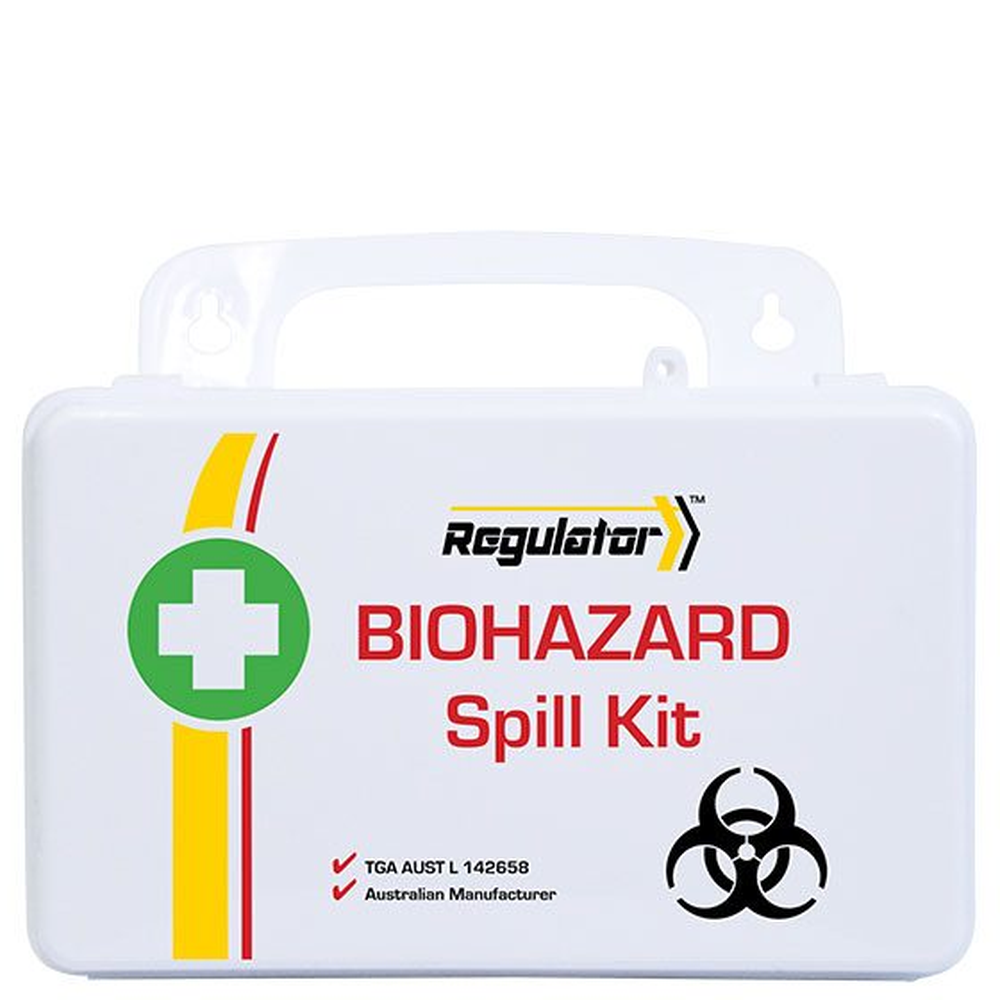 REGULATOR Biohazard Plastic Spill Kit 13 x 21 x 7.5cm | Emergency Chemical & Blood Spill Cleanup | Ideal for Labs, Hospitals & Industrial Use