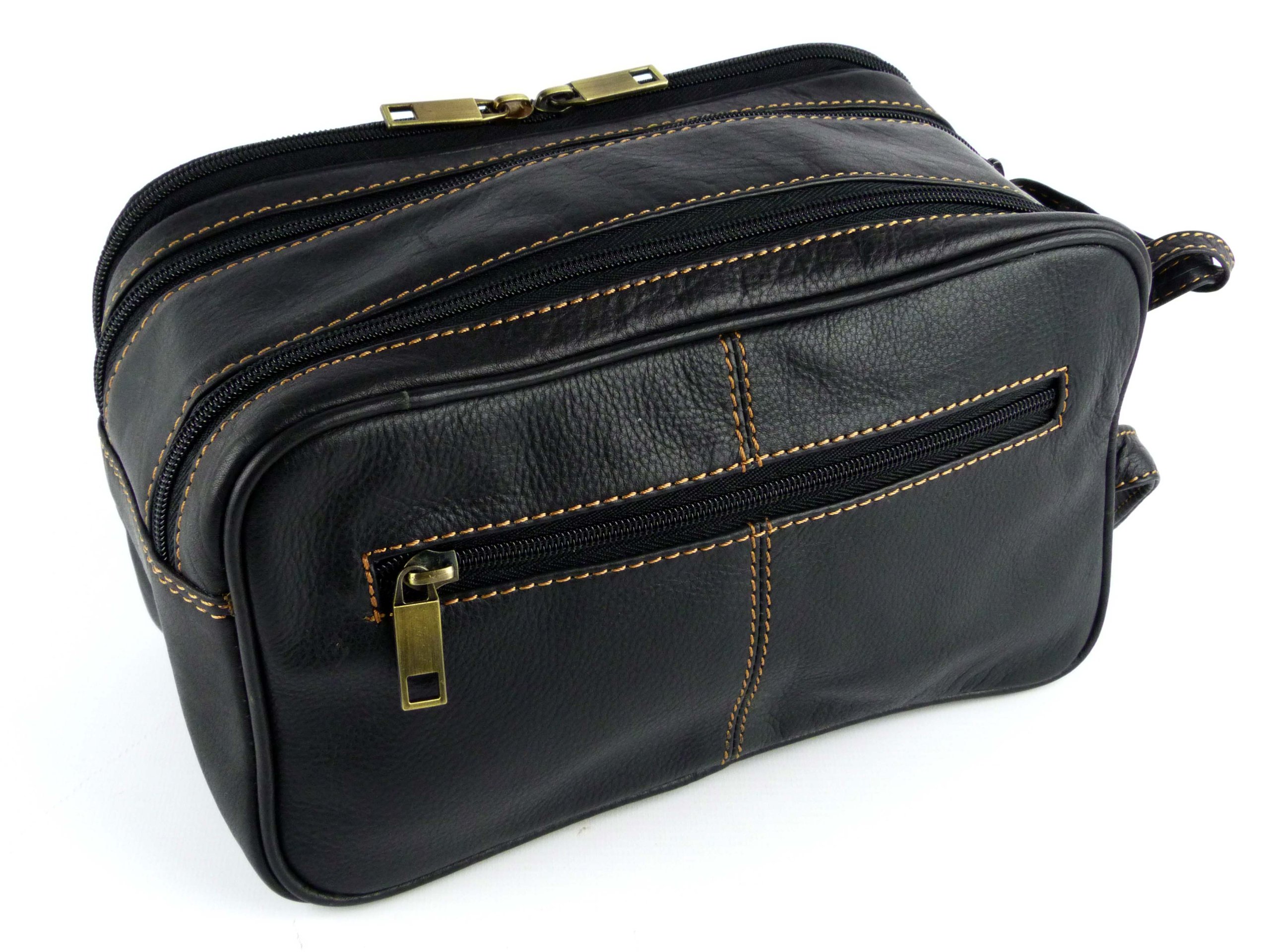 Rowallan of Scotland Men's Classic Leather Travel Toiletries Bag - Stylish Black Wash Bag for Business Trips & Weekend Getaways