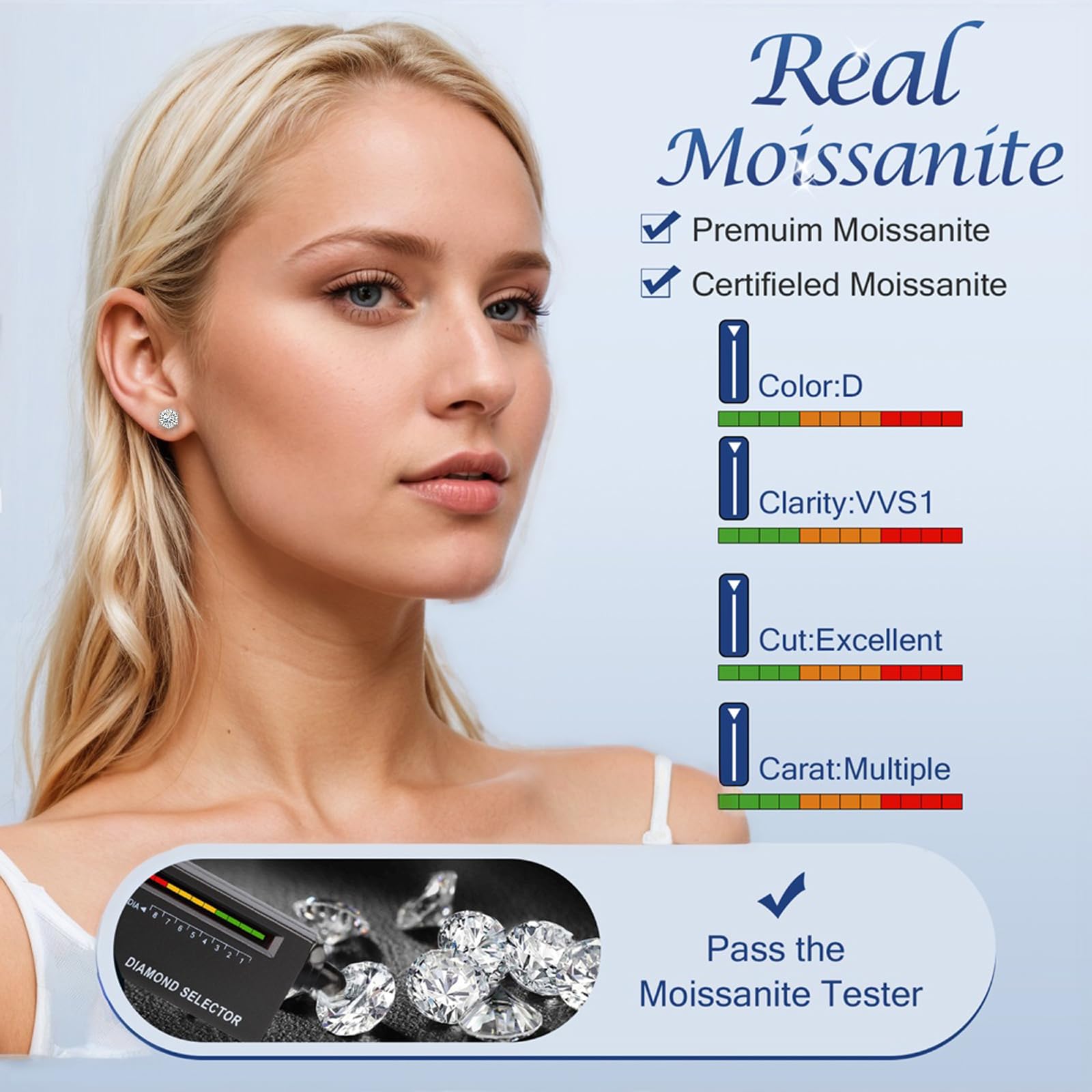 1ct-4ct D Color Moissanite Stud Earrings for Women & Men - 925 Sterling Silver with Safety Friction Back | Wedding, Anniversary, Birthday Gift & Everyday Elegance