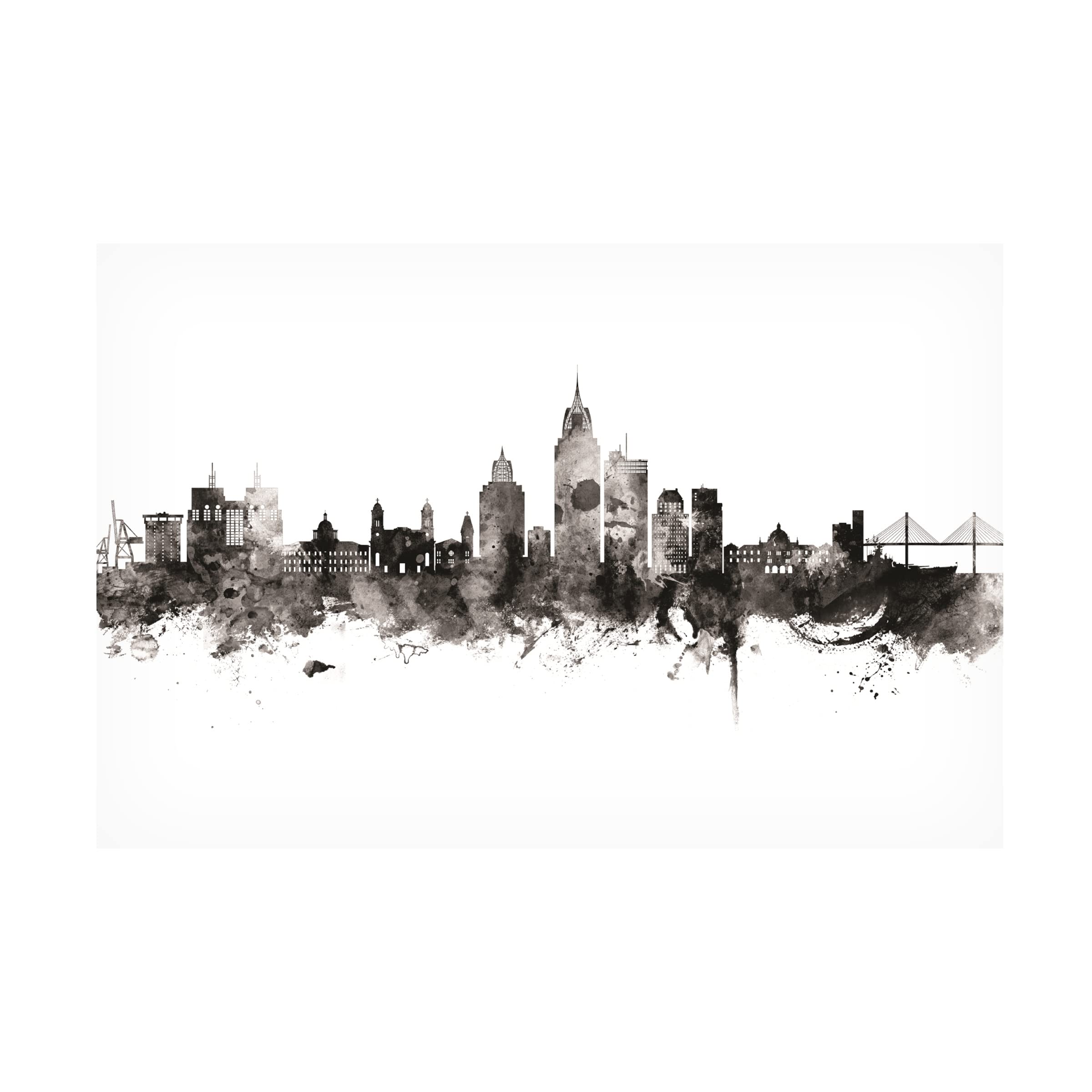 Michael Tompsett 'Mobile Alabama Skyline BW' Canvas Wall Art Print - Black & White Cityscape Decor for Living Room, Office & Bedroom