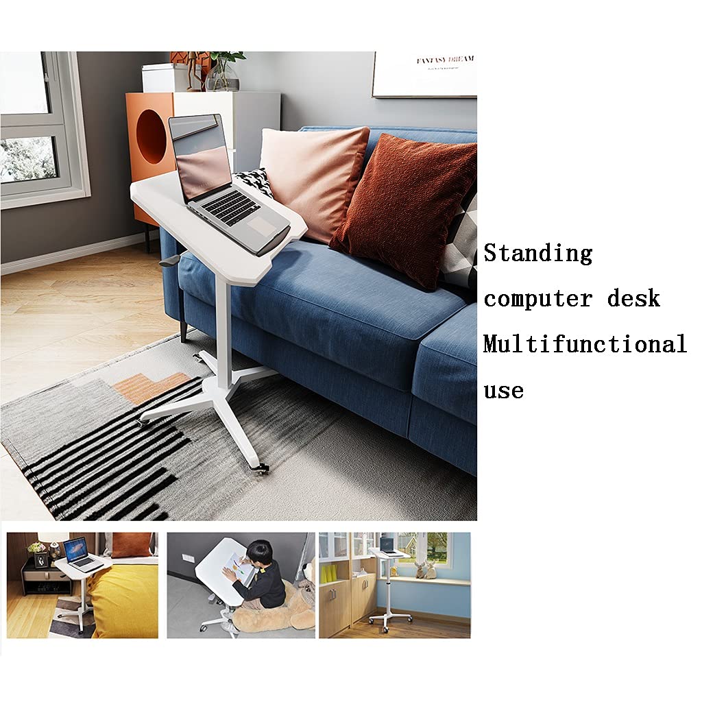 Adjustable Height Mobile Standing Laptop Desk with Wheels - Tiltable Tabletop Rolling Computer Cart for Office & Home Workspace (White, 70x45x73-108cm) - Perfect for Remote Work, Study & Ergonomic Standing Desks
