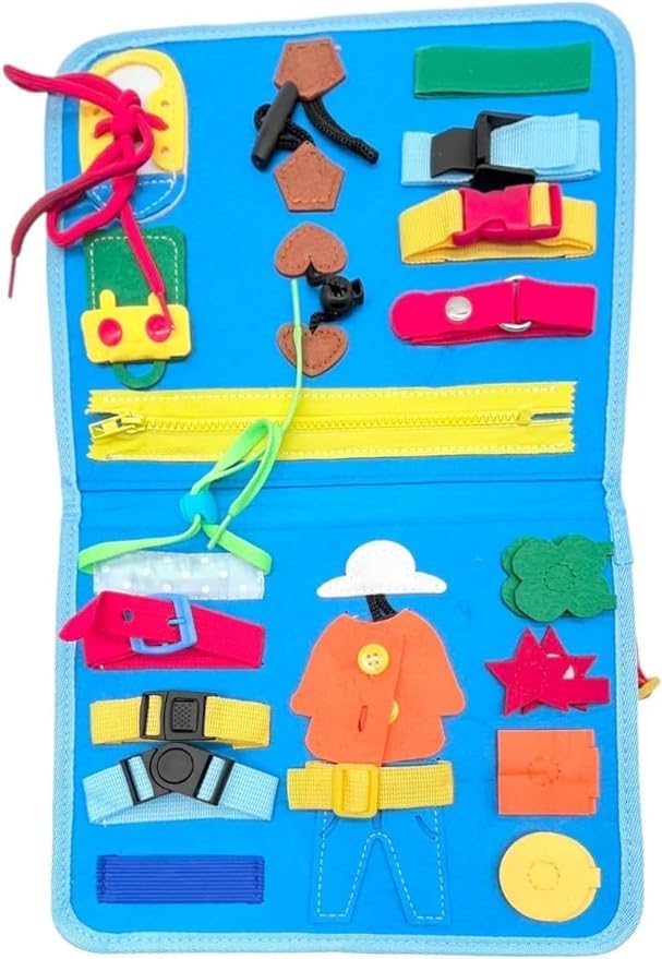 **Montessori Busy Board for Toddlers 1-4 Years - Sensory Travel Toys for Airplane, Car & Home - Educational Learning Games for Boys & Girls - Preschool Quiet Book (Blue)**    **Usage Scenarios:** Perfect for travel, long car rides, airplane trips, quiet play at home, and preschool learning activities.