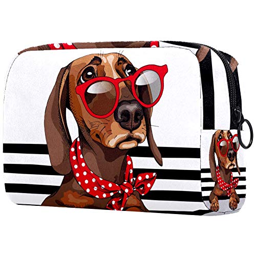 Polka Dot Dachshund Makeup Bag - Portable Cosmetic Organizer for Women Travel & Daily Use