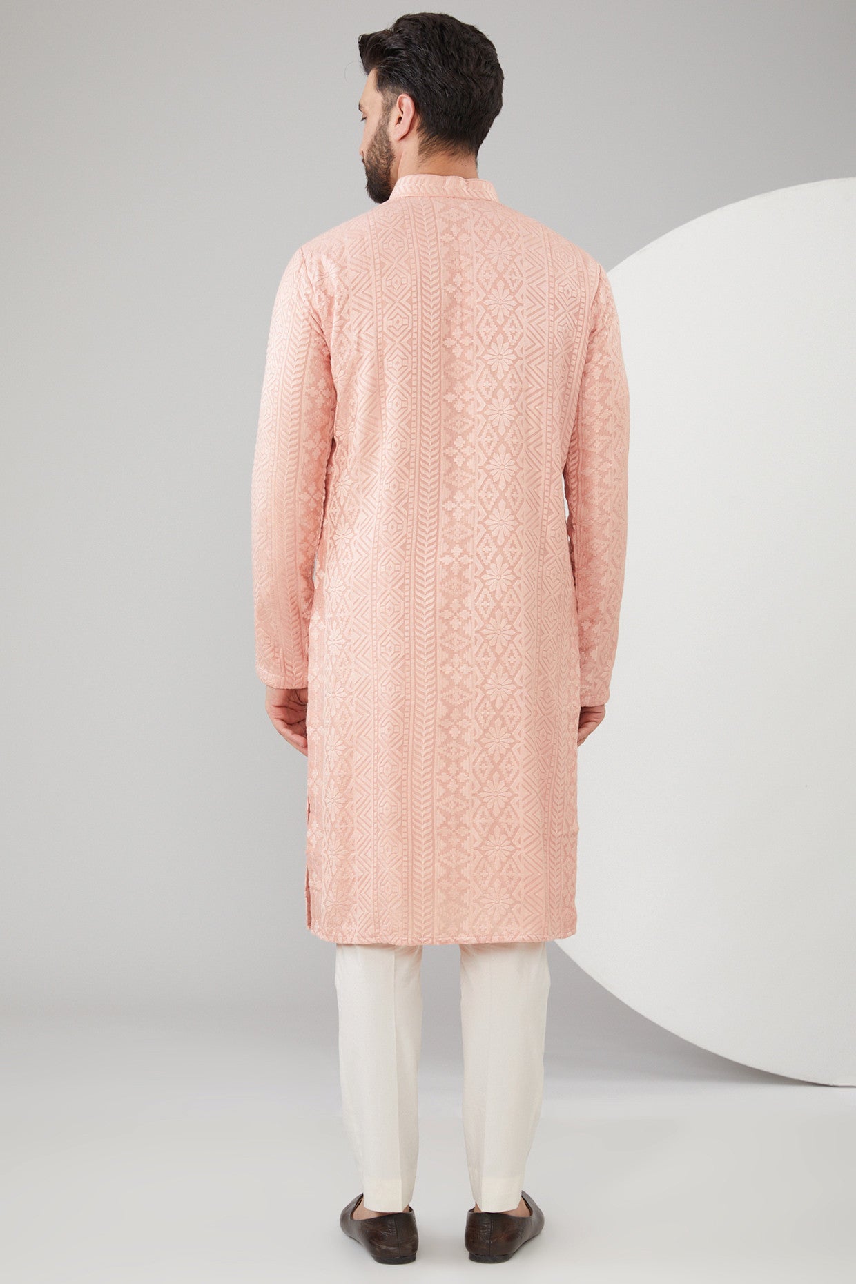 Exquisite Peach Silk Chikankari Kurta for Women - Handcrafted Embroidered Indian Tunic - Perfect for Festivals, Weddings & Casual Wear