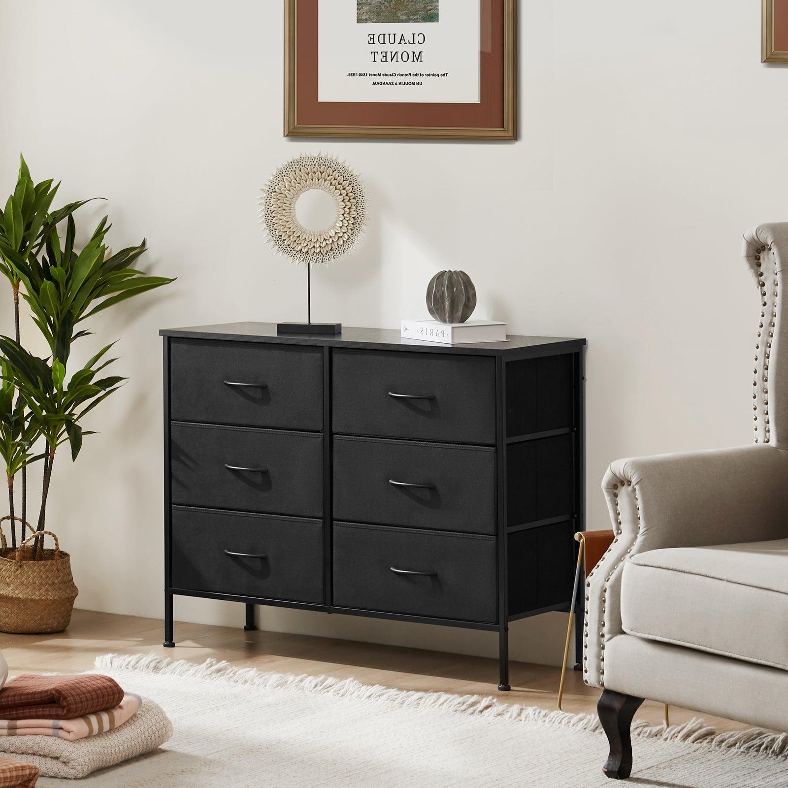 6-Drawer Wide Fabric Dresser for Bedroom with Metal Frame & Wooden Top - Sturdy TV Stand & Clothes Storage Organizer - Perfect for Master Bedroom, Guest Room & Dorm Organization