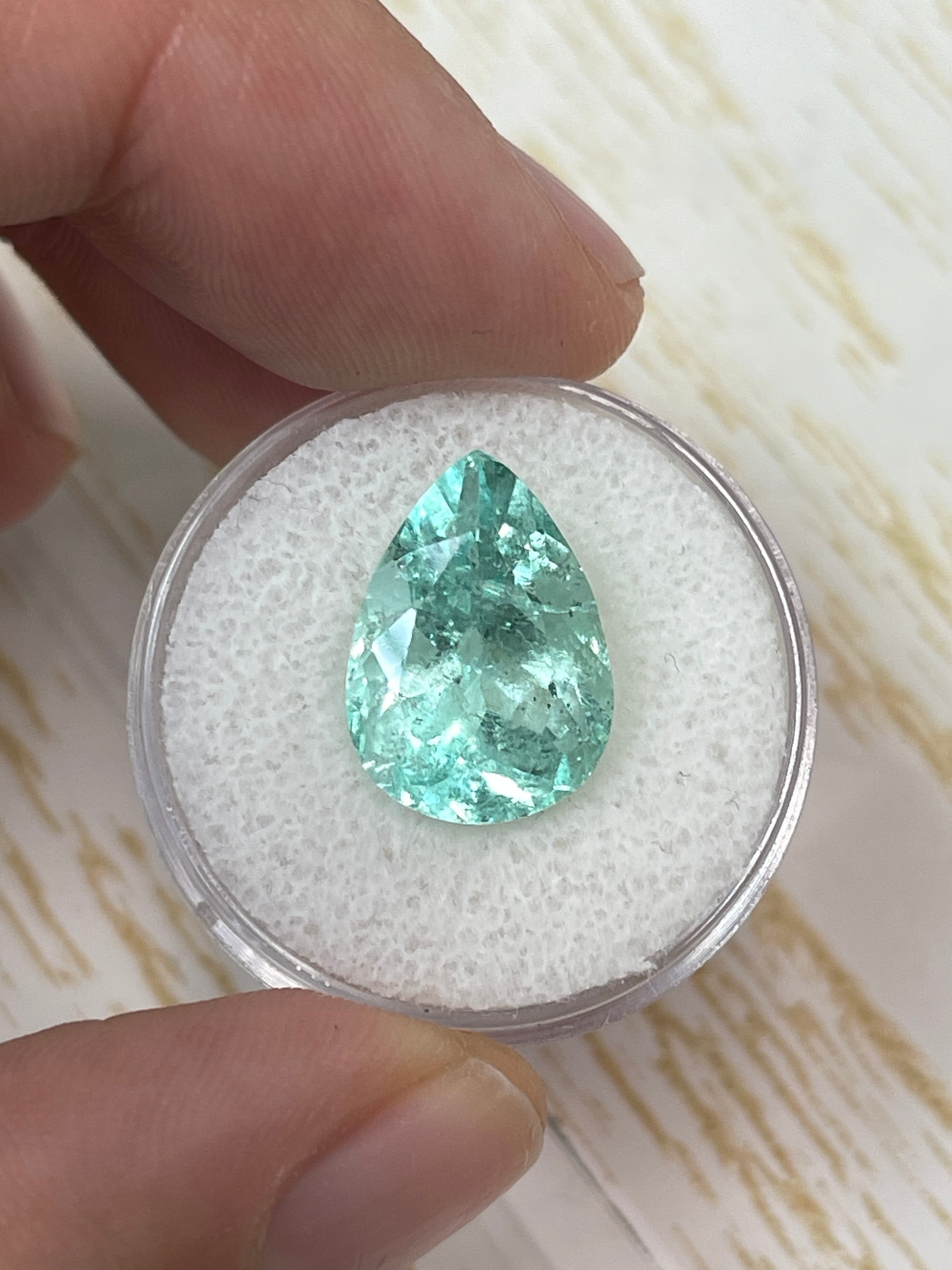 7.92 Carat 15.5x11mm Seafoam Green Natural Loose Colombian Emerald Pear Cut Gemstone for Jewelry Making, Engagement Rings & Luxury Collections