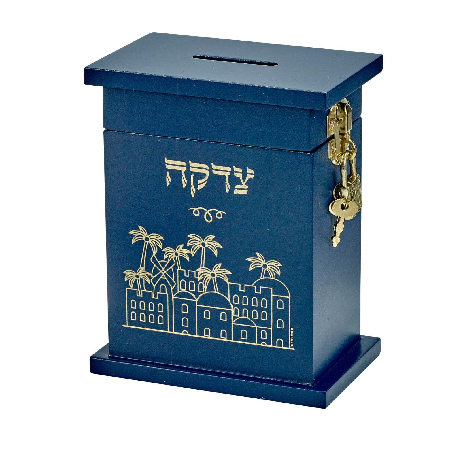 Rite Lite Blue Enameled Wood Tzedakah Charity Box - 5.5 Inch Jewish Donation Box for Shabbat, Hanukkah & Home Decor - Handcrafted Wooden Pushke for Kids & Adults