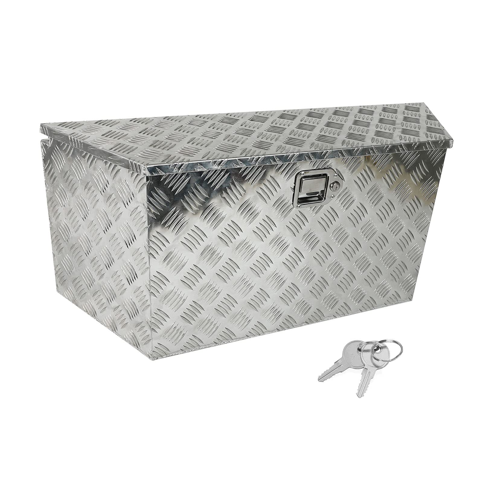 TYFYB 39x15.4x12 Inch Silver Aluminum Utility Trailer Tongue Tool Box with 5-Bar Tread - Heavy Duty Storage for ATV, UTV, Pickup Trucks & Trailers - Perfect for Camping, Farming & Outdoor Work
