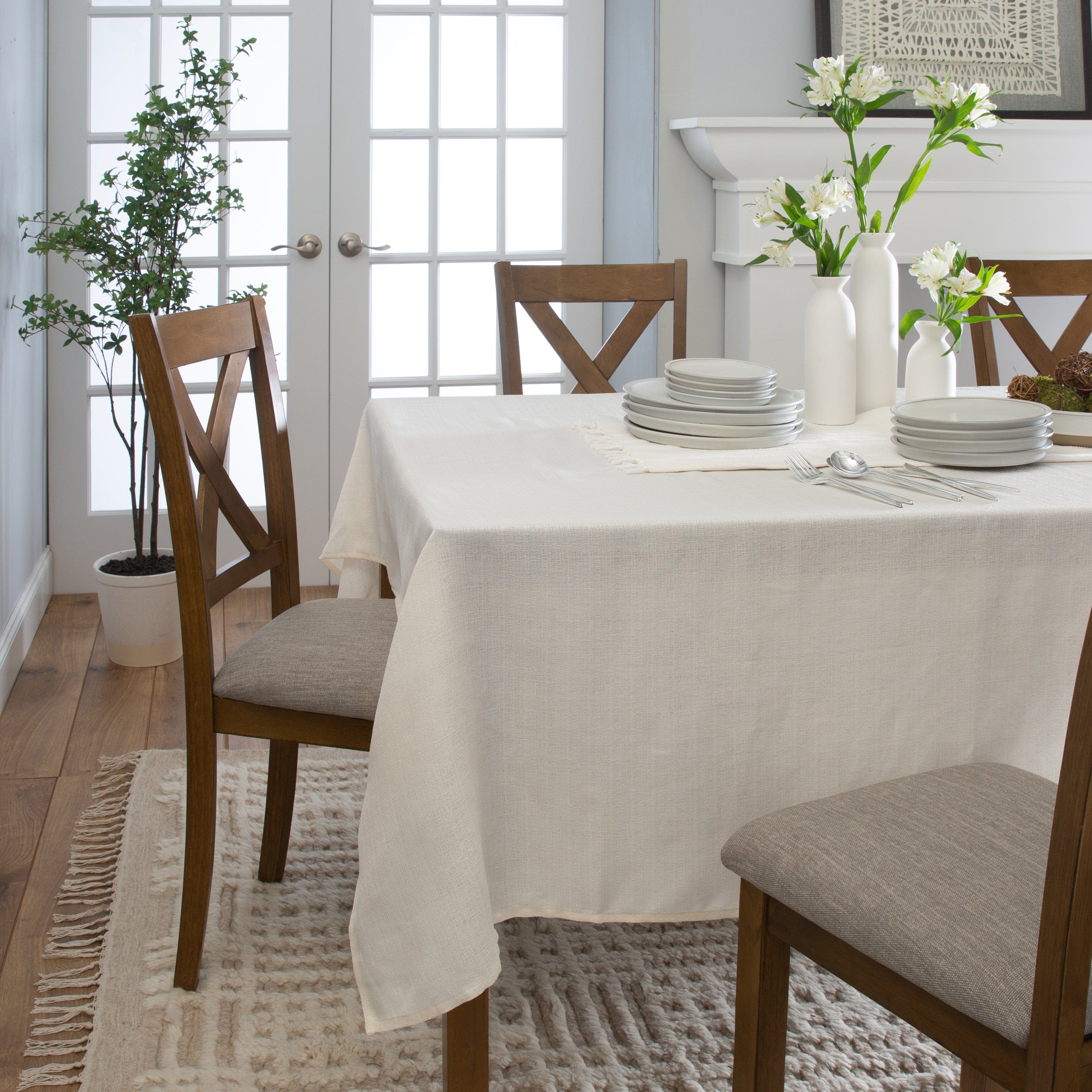 Premium Off-White Waterproof Polyester Tablecloth - Stain-Resistant & Wrinkle-Free - Perfect for Dining, Parties, Outdoor Events & Home Decor