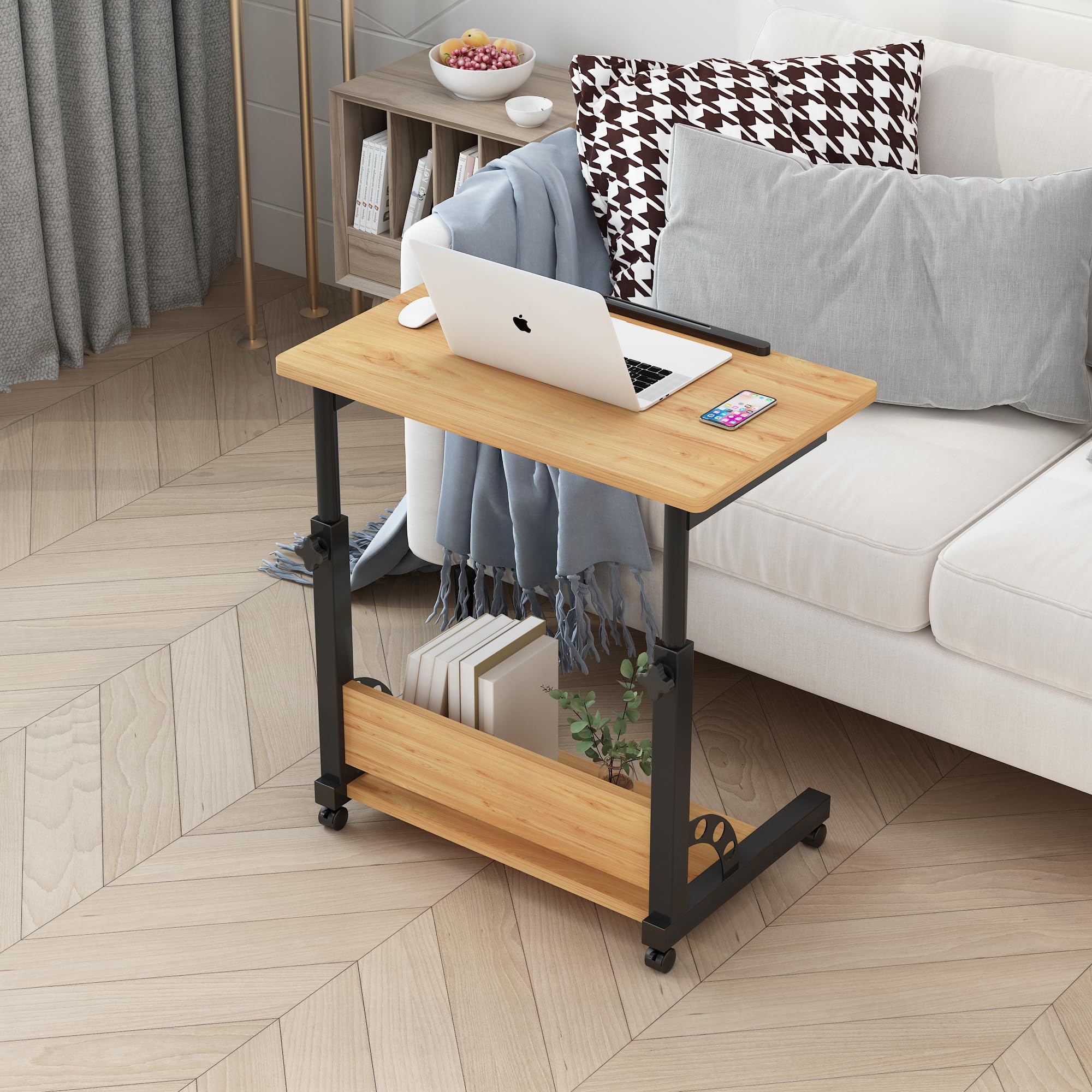 Tiltable Rolling Laptop Stand - Adjustable Height Mobile Standing Desk with Wheels - Portable Side Table for Home Office, Bedroom & Dorm - Perfect for Work, Study & Gaming