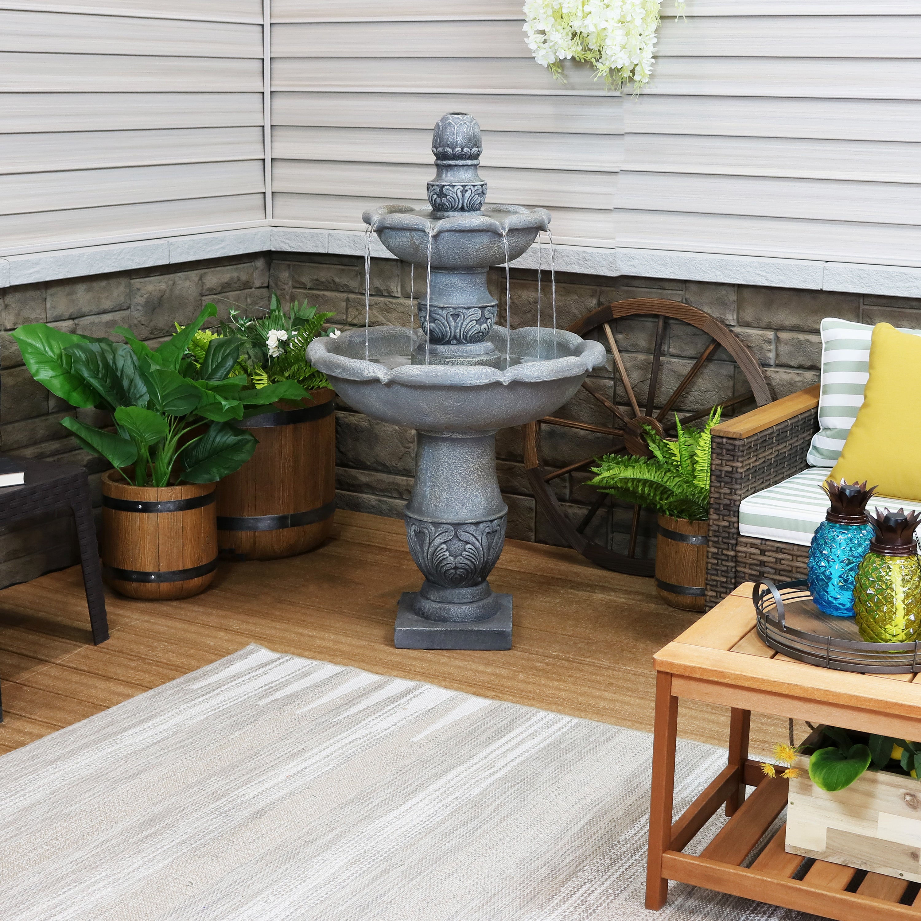 Sunnydaze 2-Tier Outdoor Water Fountain with French Garden Design - 50