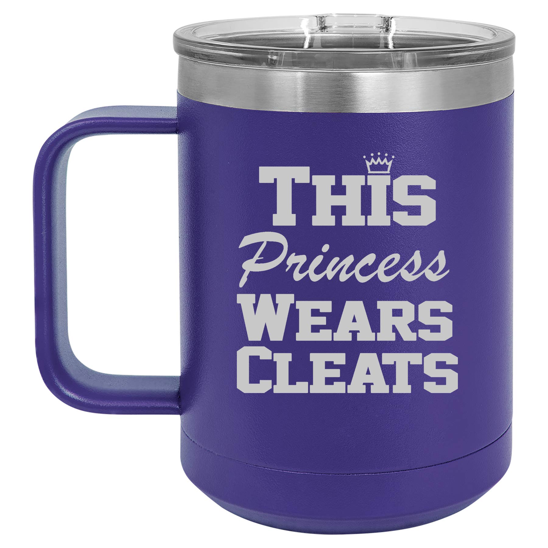 15 oz Vacuum Insulated Stainless Steel Tumbler with Handle & Lid - Leakproof Travel Coffee Mug for Softball, Soccer, Lacrosse Players | Purple 