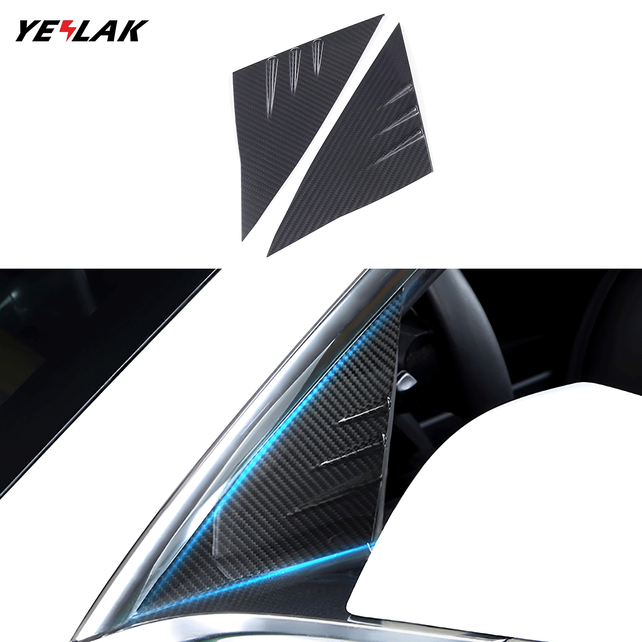 Premium Carbon Fiber A-Pillar Triangle Cover Trims for Tesla Model 3/Y & 2024+ Model 3 Highland - Lightweight & Durable Exterior Accessories - Perfect for Car Enthusiasts & Style Upgrades