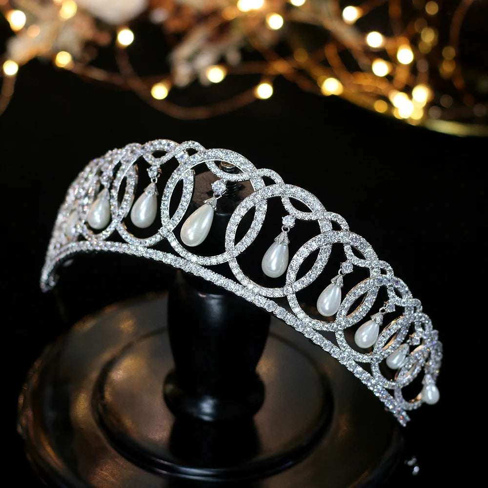 Luxury European Court Crown Wedding Tiara with Elegant Pearls – Perfect for Bridal Accessories, Princess Costume, and Special Occasions