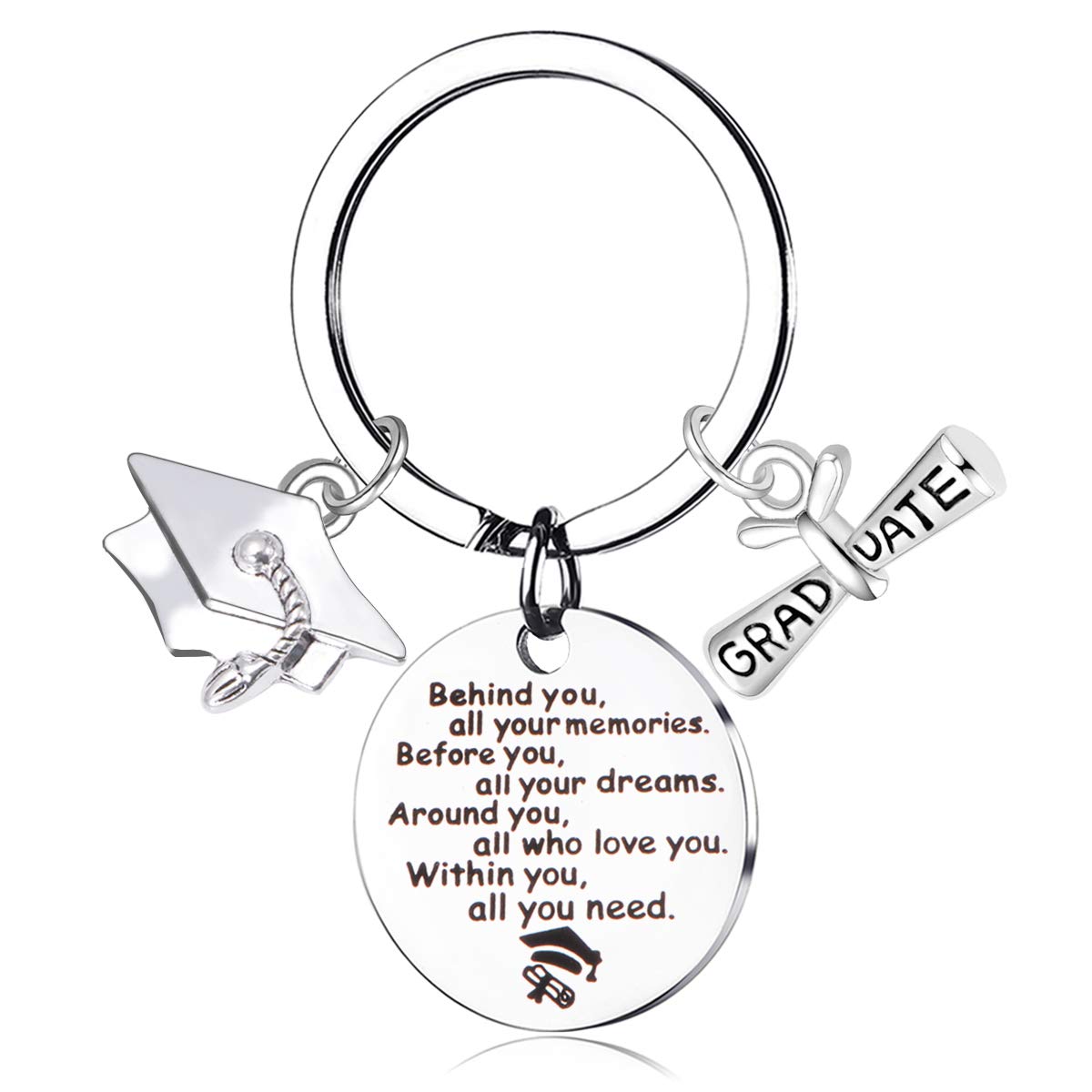 Personalized Graduation Keychain for Her/Him 2023 - Inspirational Gift from Mom & Dad with Engraved 'Keep Going' Message - High School Graduation Jewelry (Behind You-KC044) - Perfect for Graduation Ceremonies, Parties & Daily Motivation