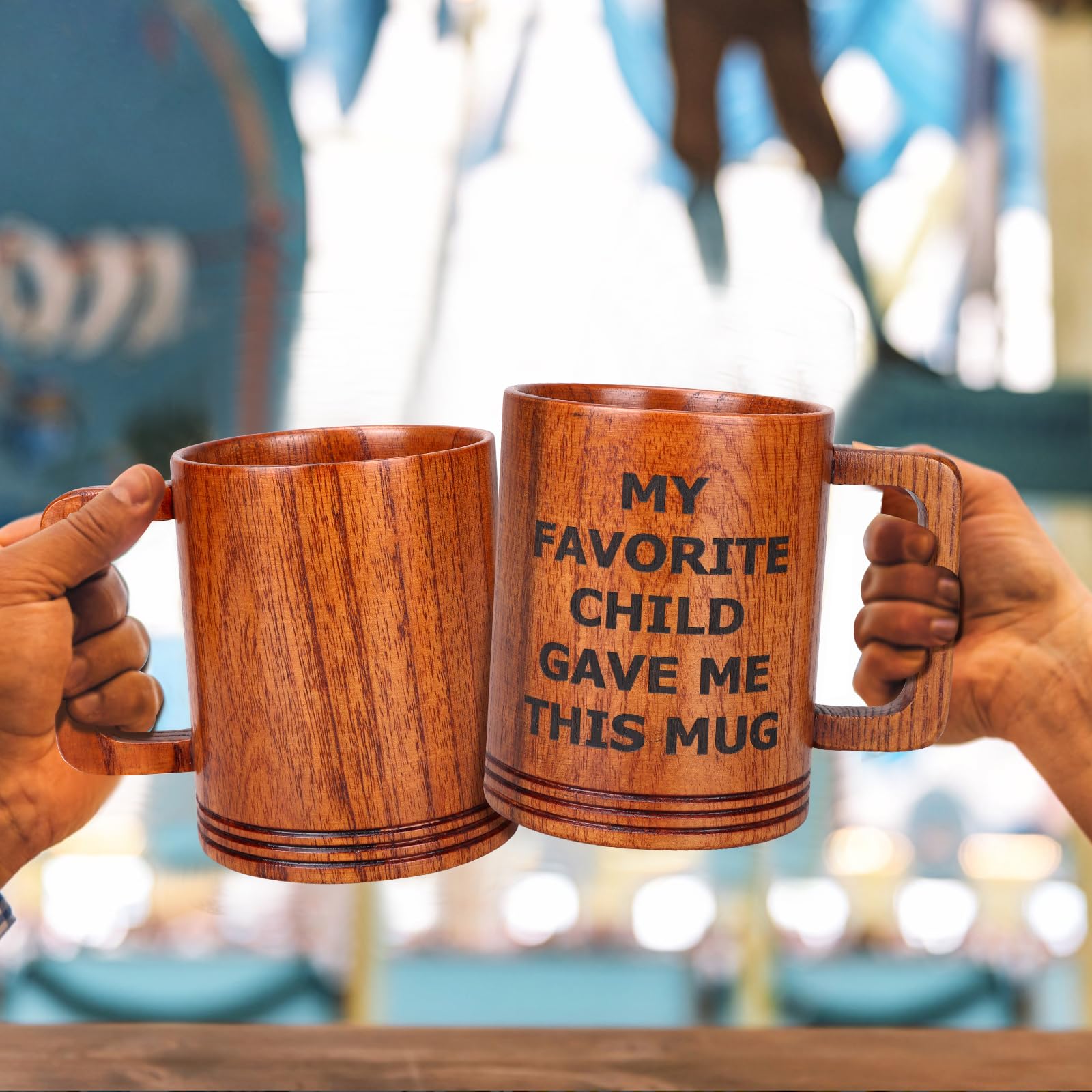 Funny Wooden Beer Mug - Unique Father's Day Gift for Dad from Daughter or Son, Birthday & Christmas Present Ideas for Men - Perfect for Beer Lovers, BBQ Parties & Cozy Home Use