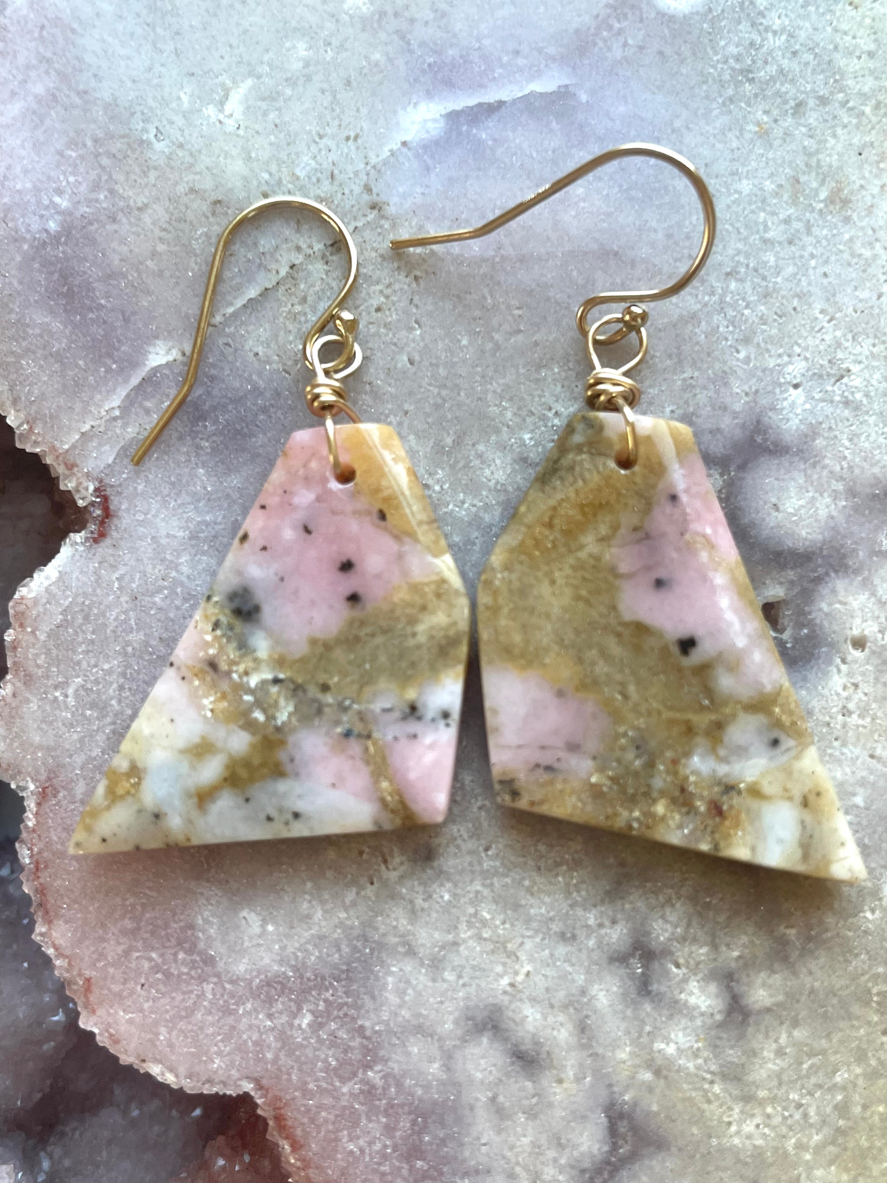 Pink Opal Gold Filled Statement Crystal Gemstone Earrings for Women | Elegant Dangle Drop Earrings for Party, Wedding & Special Occasions