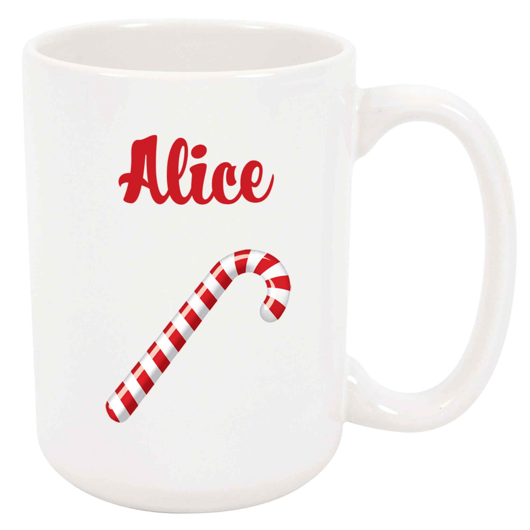 Festive Alice in Wonderland Candy Cane Christmas Coffee Mug - 12oz Ceramic Tea Cup with Handle for Holiday Gifts, Office Use & Cozy Winter Mornings