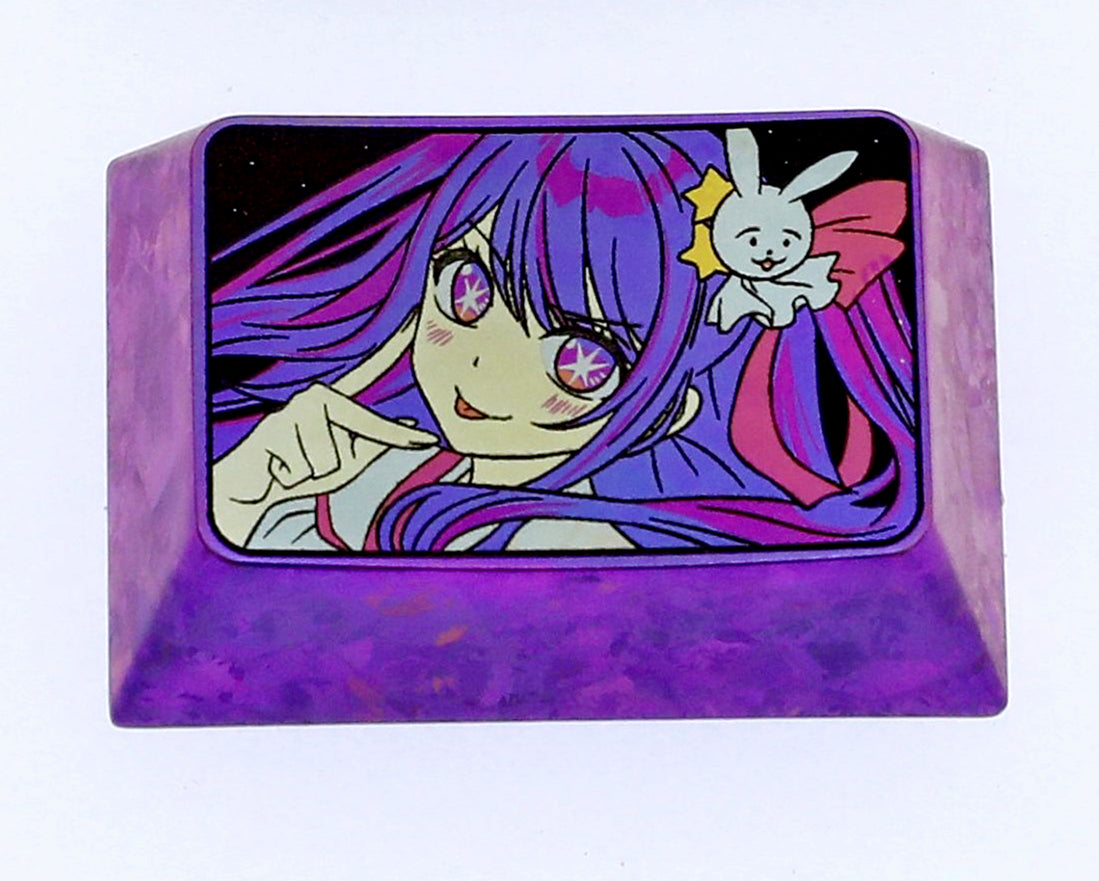 Hoshino Ai 1.5U Titanium Alloy Custom Keycaps - Anime Character Metal Keycaps for Mechanical Keyboard - Perfect for Gaming, Typing & Keyboard Decoration