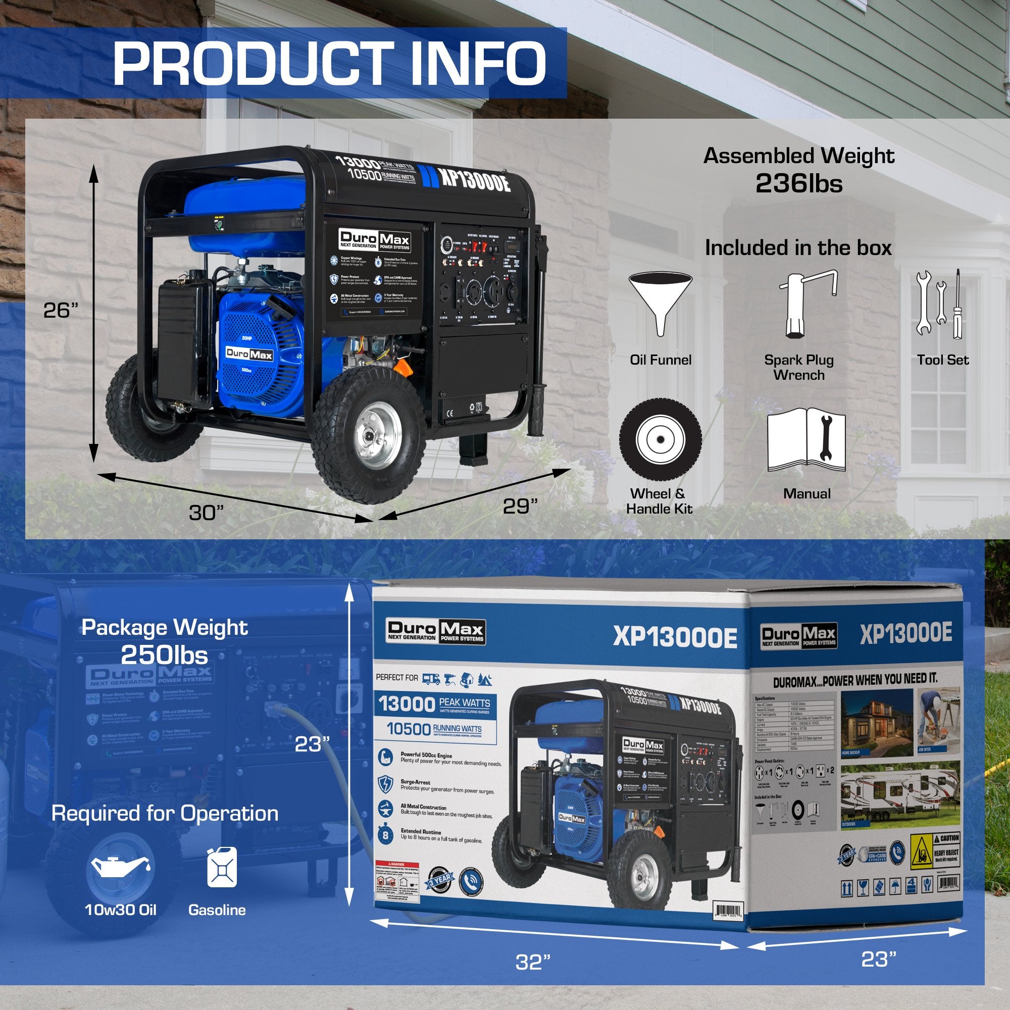 DuroMax XP13000E 10500W/13000W Dual Fuel Portable Generator with Electric Start - Perfect for Home Backup Power, Camping & Emergency Use