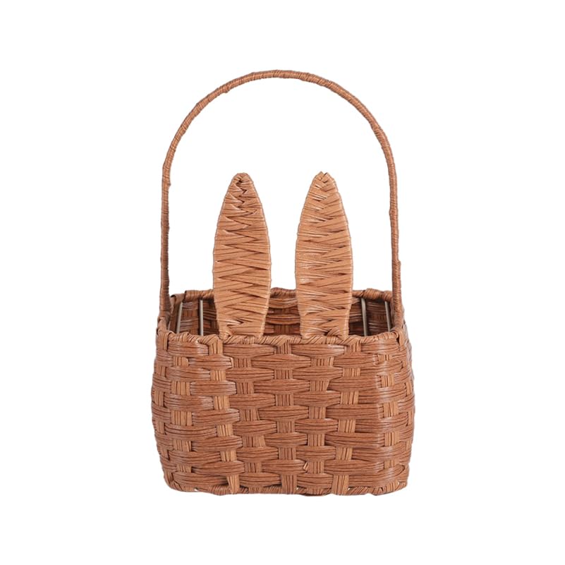 Cabilock Wicker Woven Basket with Handles - Bunny Ear Shape Rattan Seagrass Storage Organizer for Picnic, Easter, Christmas Decor - Perfect for Home, Wall Decor, Flower Arrangement & Gift Giving