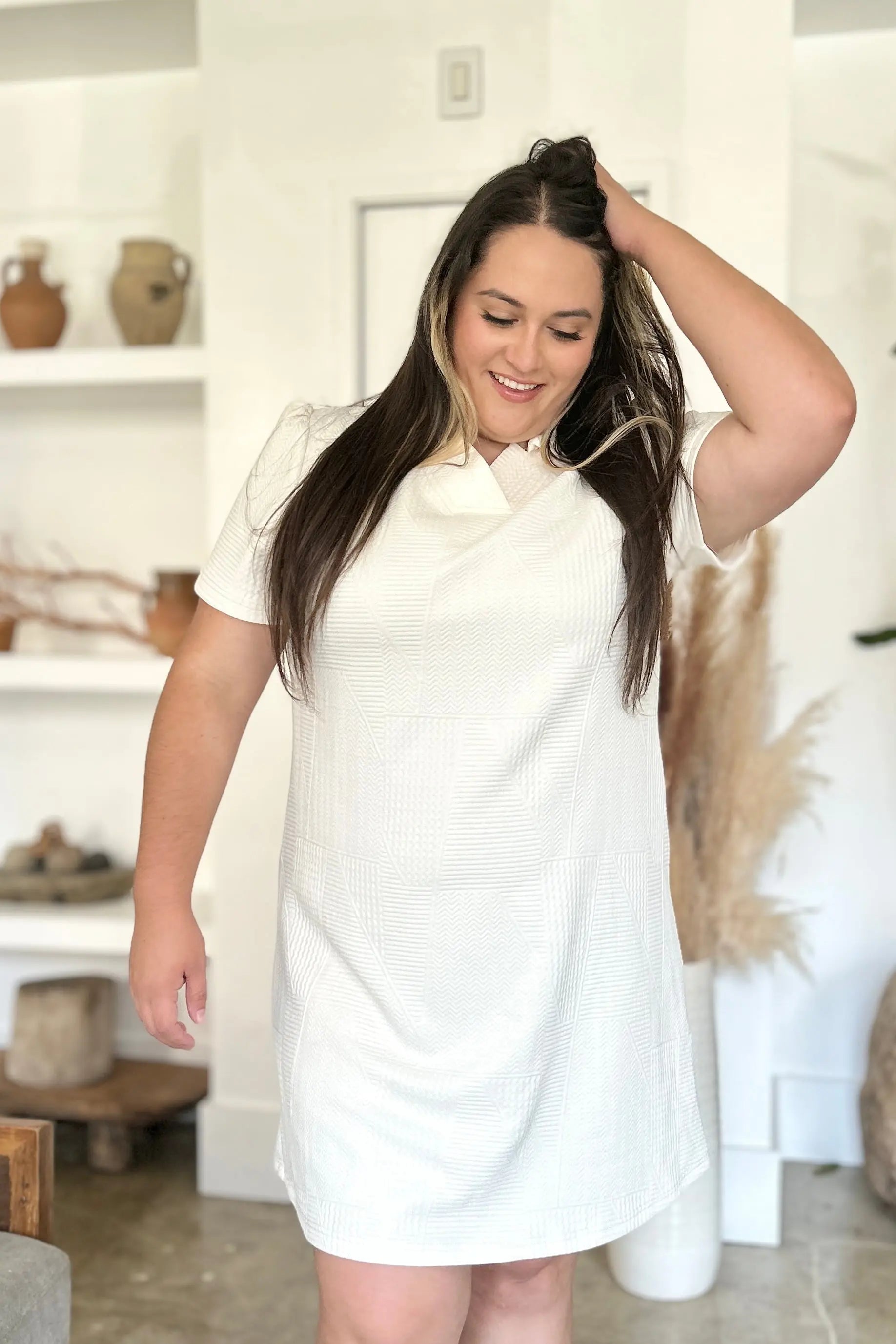 Double Take Full Size Textured Short Sleeve Dress for Women - Casual Summer Flowy Dress for Beach, Vacation & Everyday Wear