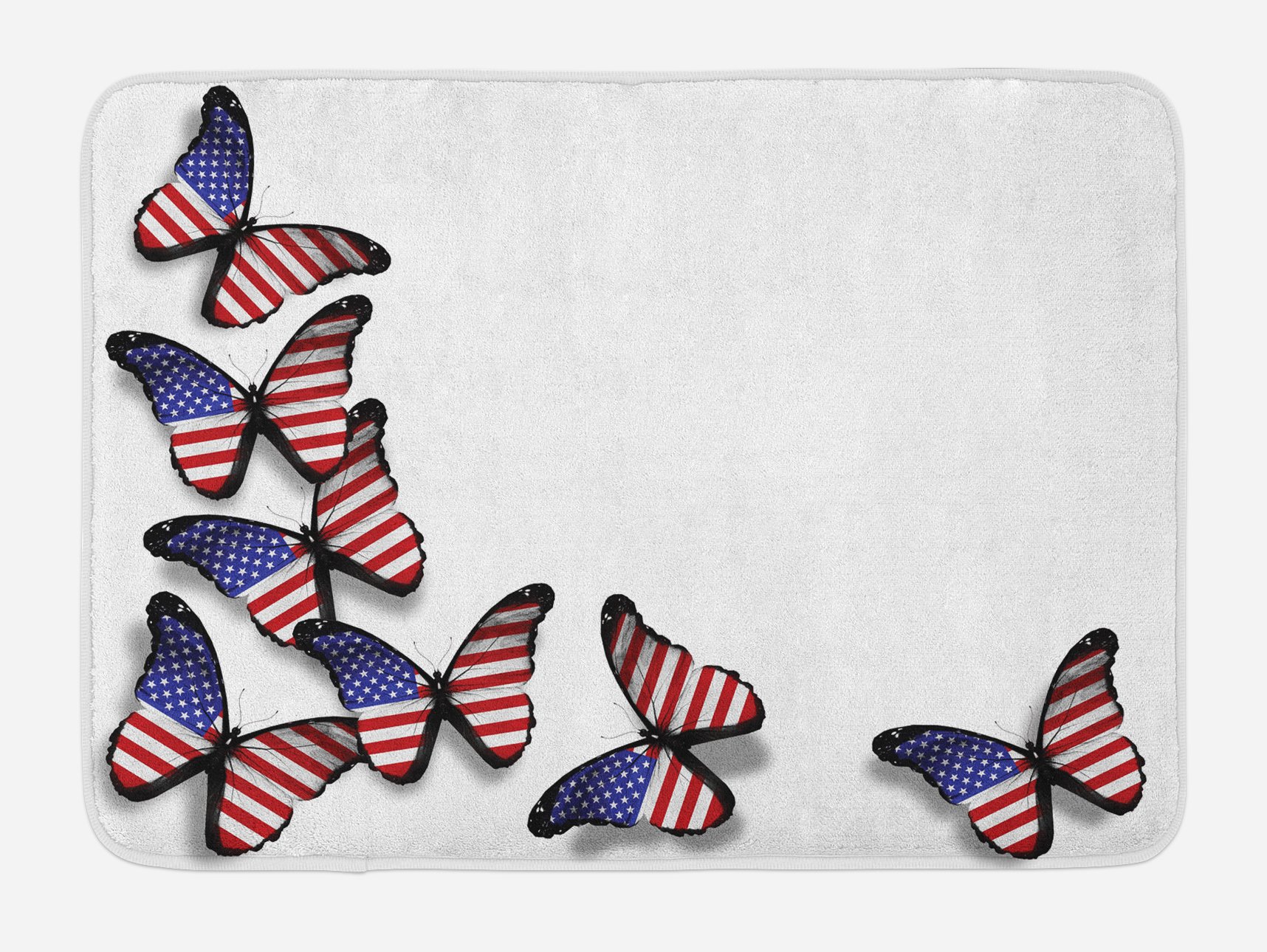 Lunarable Americana Bath Mat - Non-Slip American Flag Design with Flying Butterflies, Patriotic Red White Blue Plush Bathroom Rug, 30.2 x 20 Inches - Perfect for 4th of July Decor & Spring Home Decorating