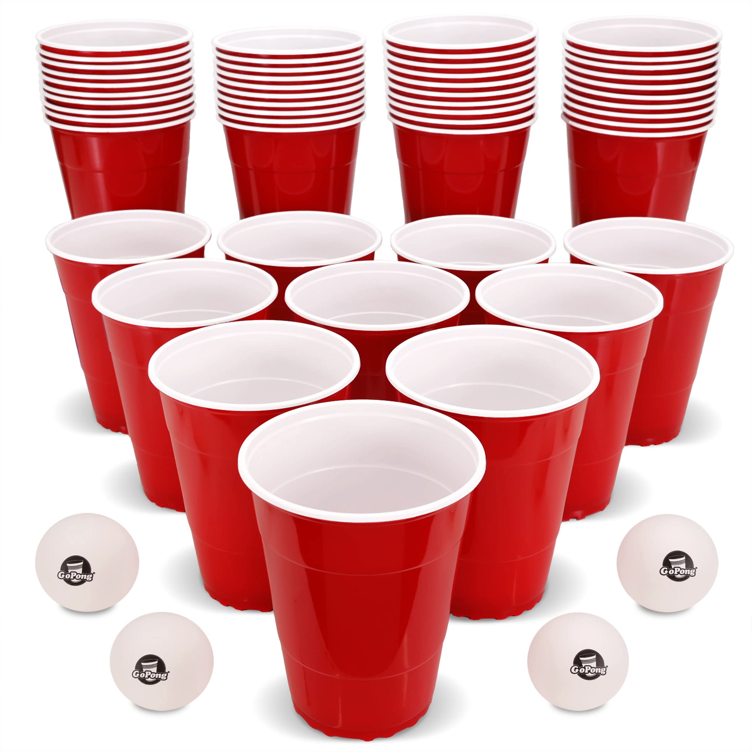 GoBig 36oz Giant Red Party Cups (50 Pack) - Extra Large Plastic Cups for Parties, Holds Twice as Much as Standard Cups - Includes 4 XL Beer Pong Balls - Perfect for College Parties, Tailgates & Outdoor Events