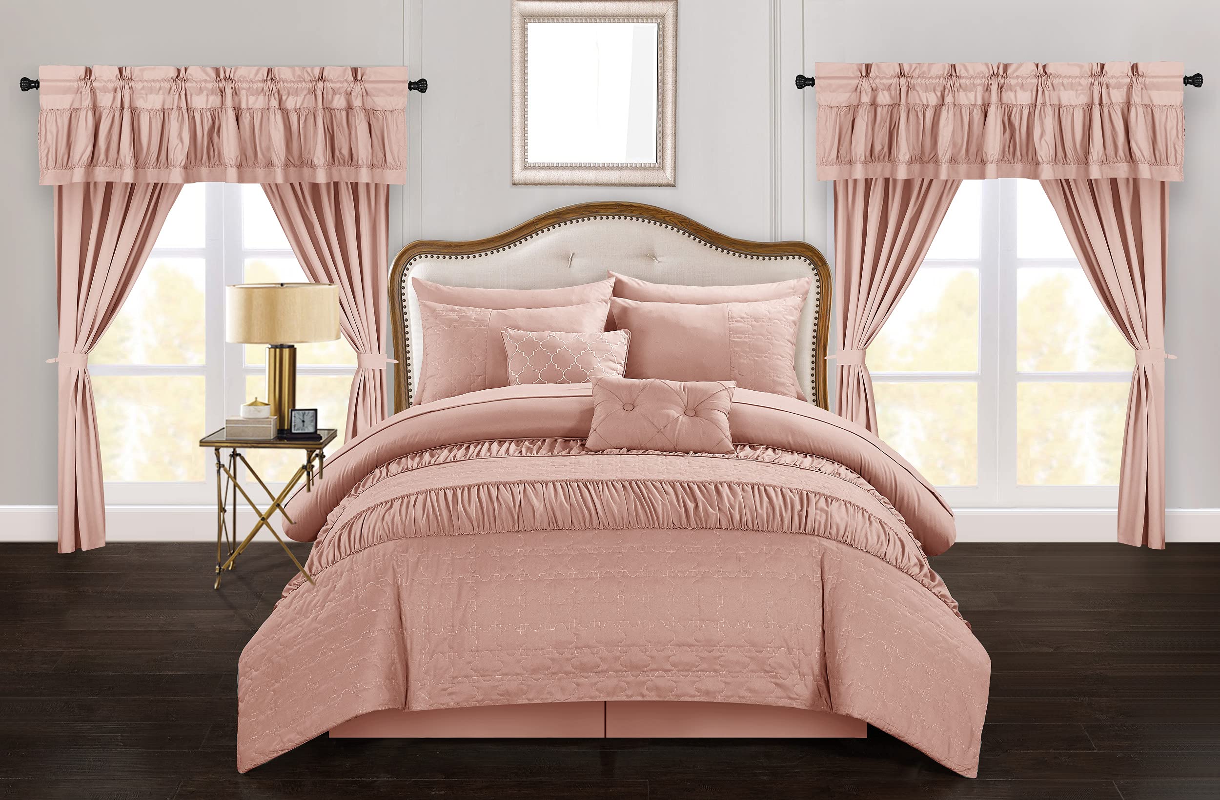 Mykonos 20-Piece King Comforter Set in Coral - Luxury Bedding for Master Bedroom & Guest Room Decor