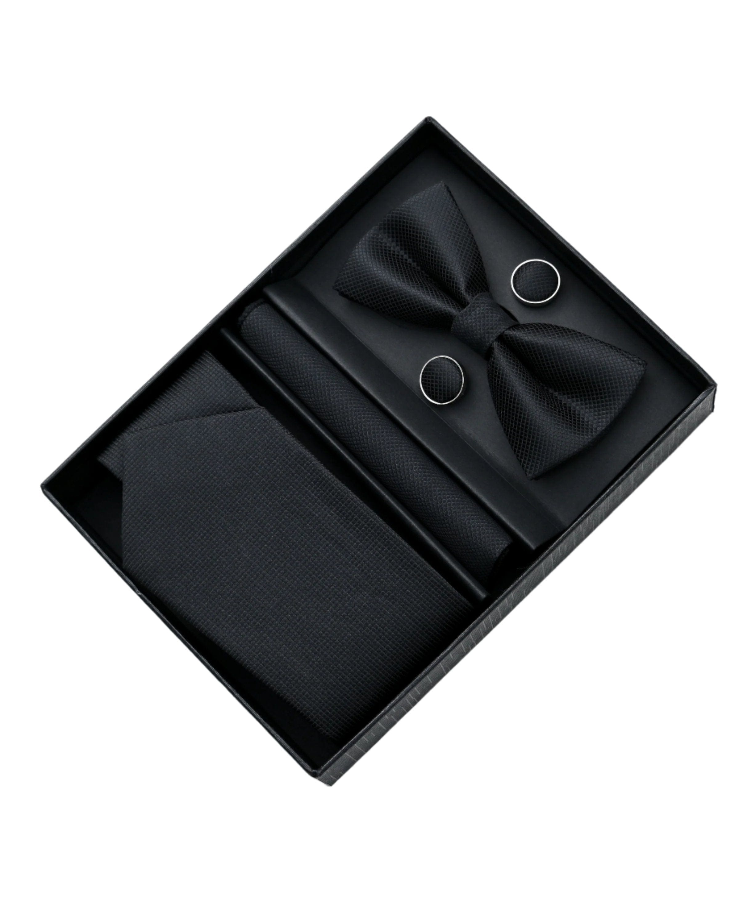 Premium Black Crosshatch Pattern Silk Tie Set for Men - Perfect for Business, Weddings & Formal Events