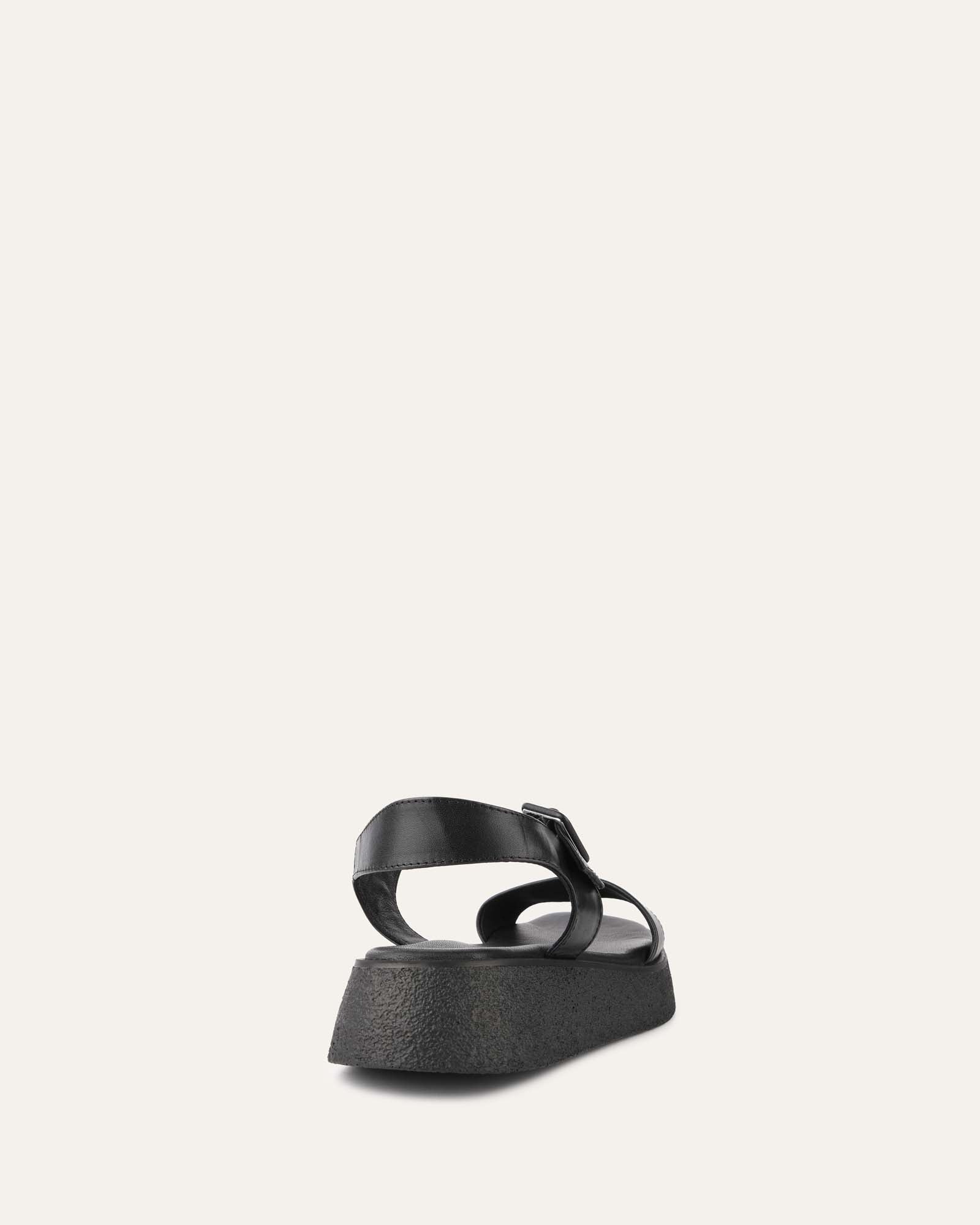 ZURI Women's Flat Sandals - Black Genuine Leather Comfortable Slip-On Sandals for Walking, Beach, Vacation & Casual Outings