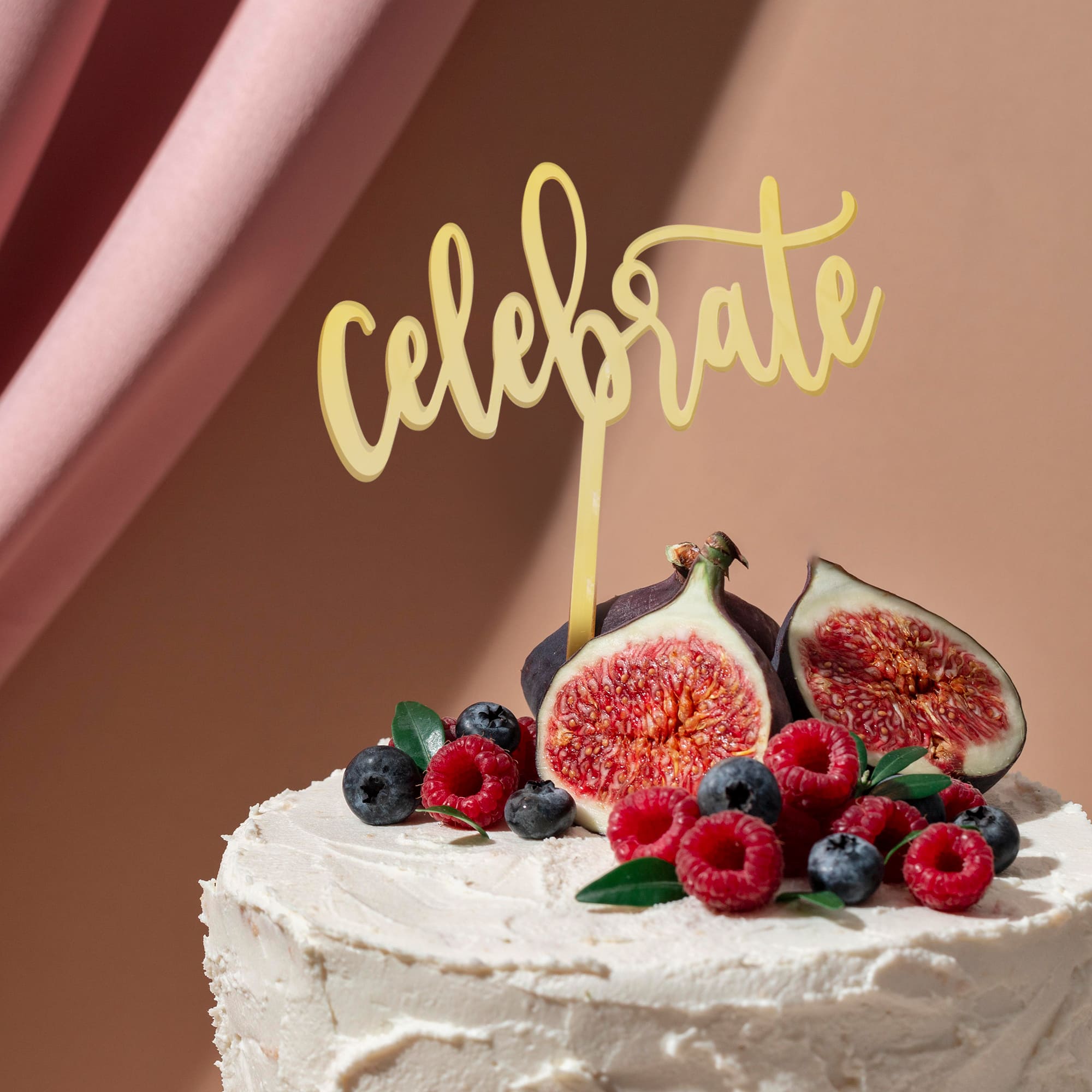 Gold Plastic Celebrate Cake Topper - 4.33 Inch Wedding, Birthday & Anniversary Party Decoration - Perfect for Cakes, Cupcakes & Desserts