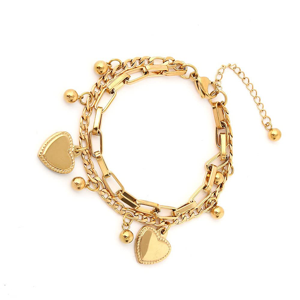 BSLVWG Multi-Layer Heart Bracelet - 18K Gold Plated Adjustable Women's Bracelet for Wedding, Anniversary, Birthday - Romantic Jewelry Gift for Her - Perfect for Date Night & Special Occasions