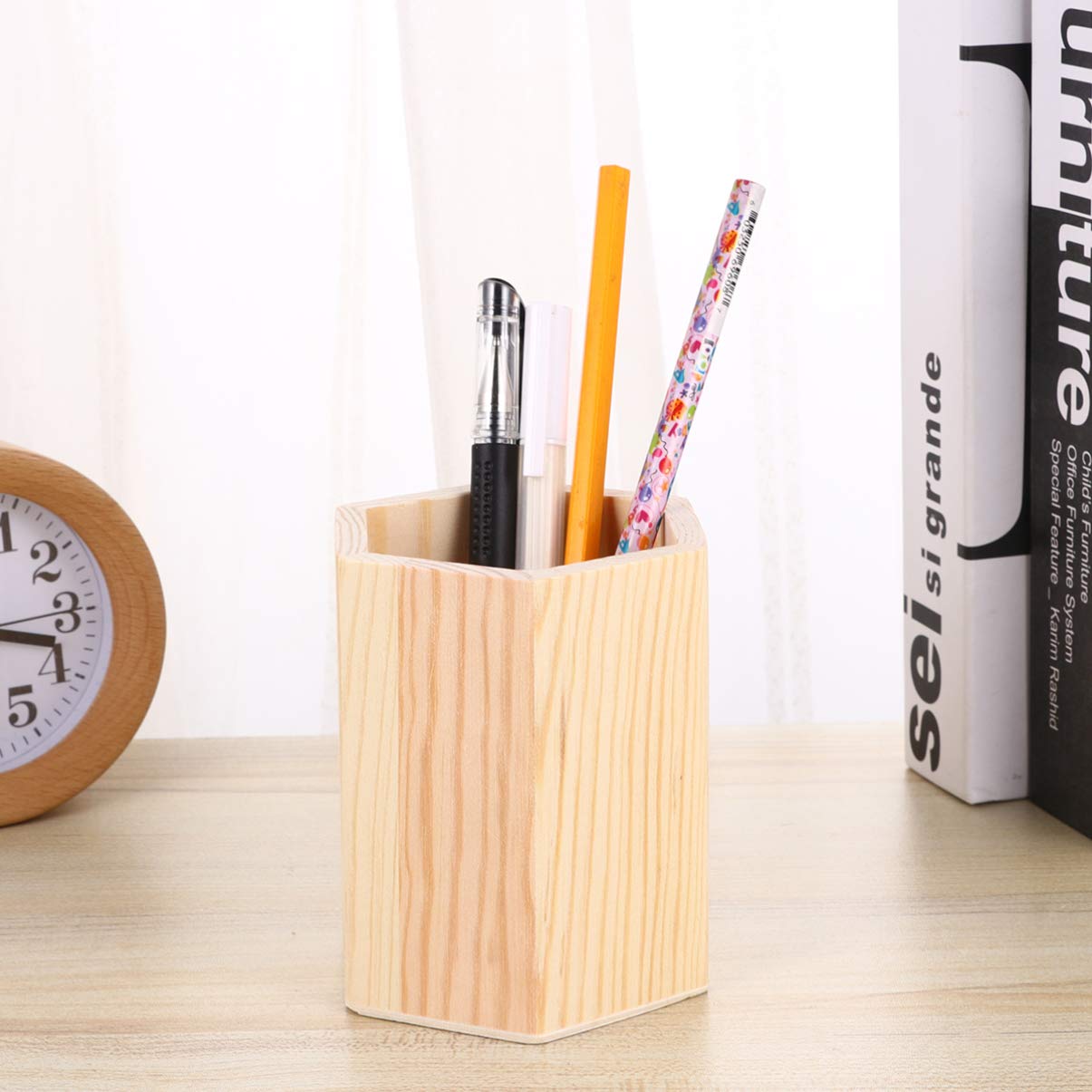 Milisten 2-Pack Hexagonal Wooden Pencil & Brush Holder - Multi-Functional Desktop Organizer for Home Office, School, DIY & Art Supplies Storage (Natural Wood)