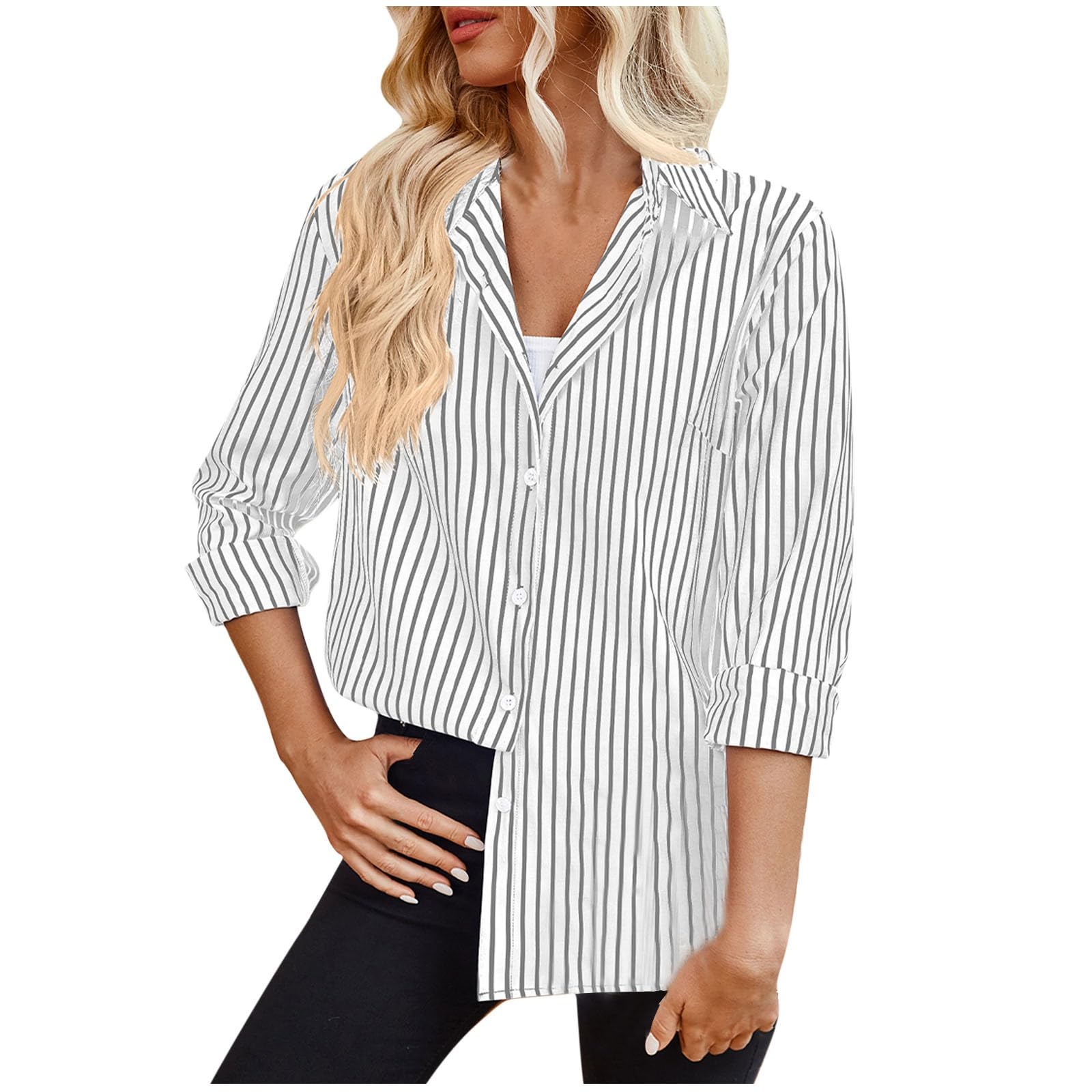 Women's Striped Button-Down Shirts Long Sleeve Business Casual Office Blouses - Perfect for Work, Meetings & Professional Outfits