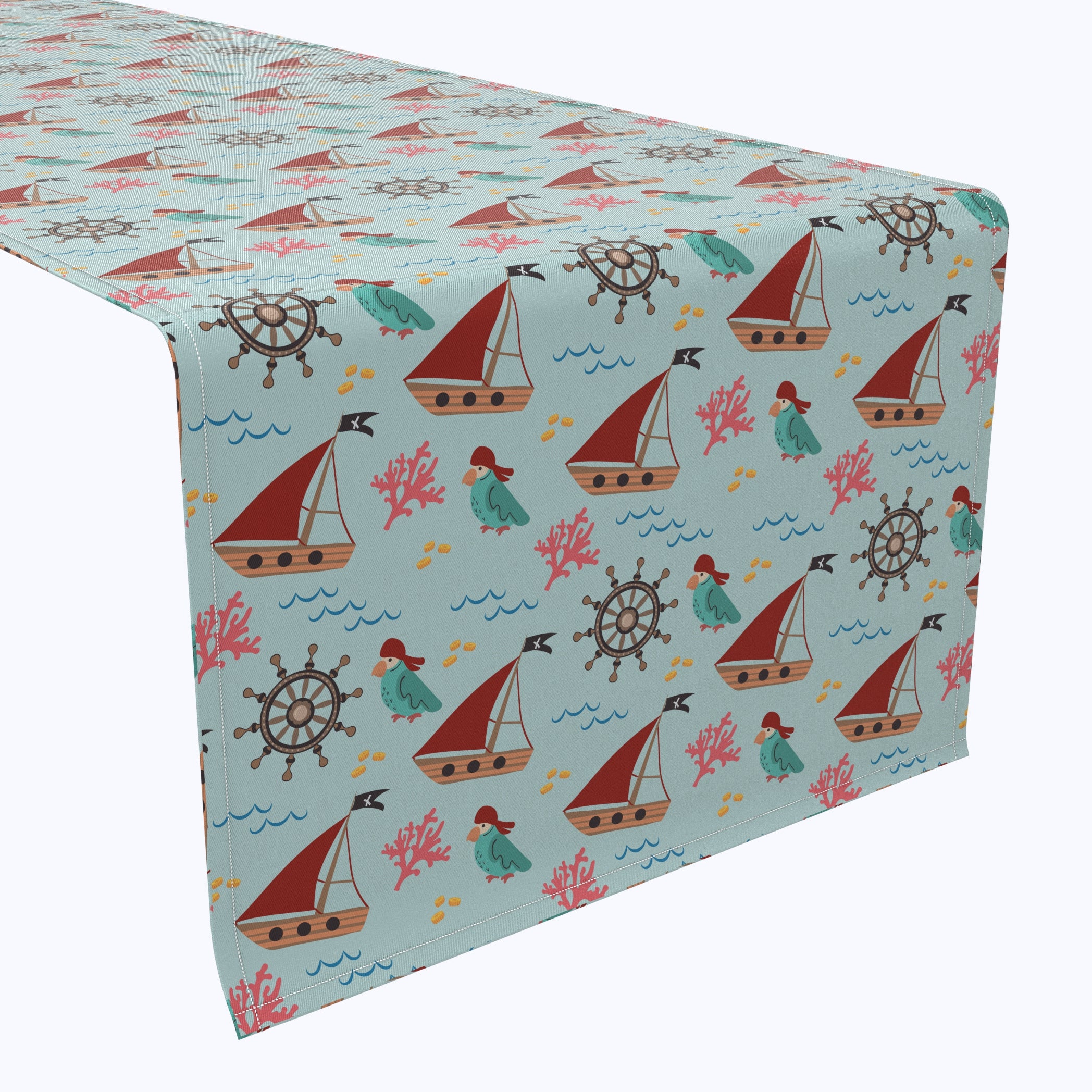 Cartoon Pirate Ship Table Runner - Fun Nautical Themed Dining Decor for Kids Birthday Parties & Pirate Theme Events