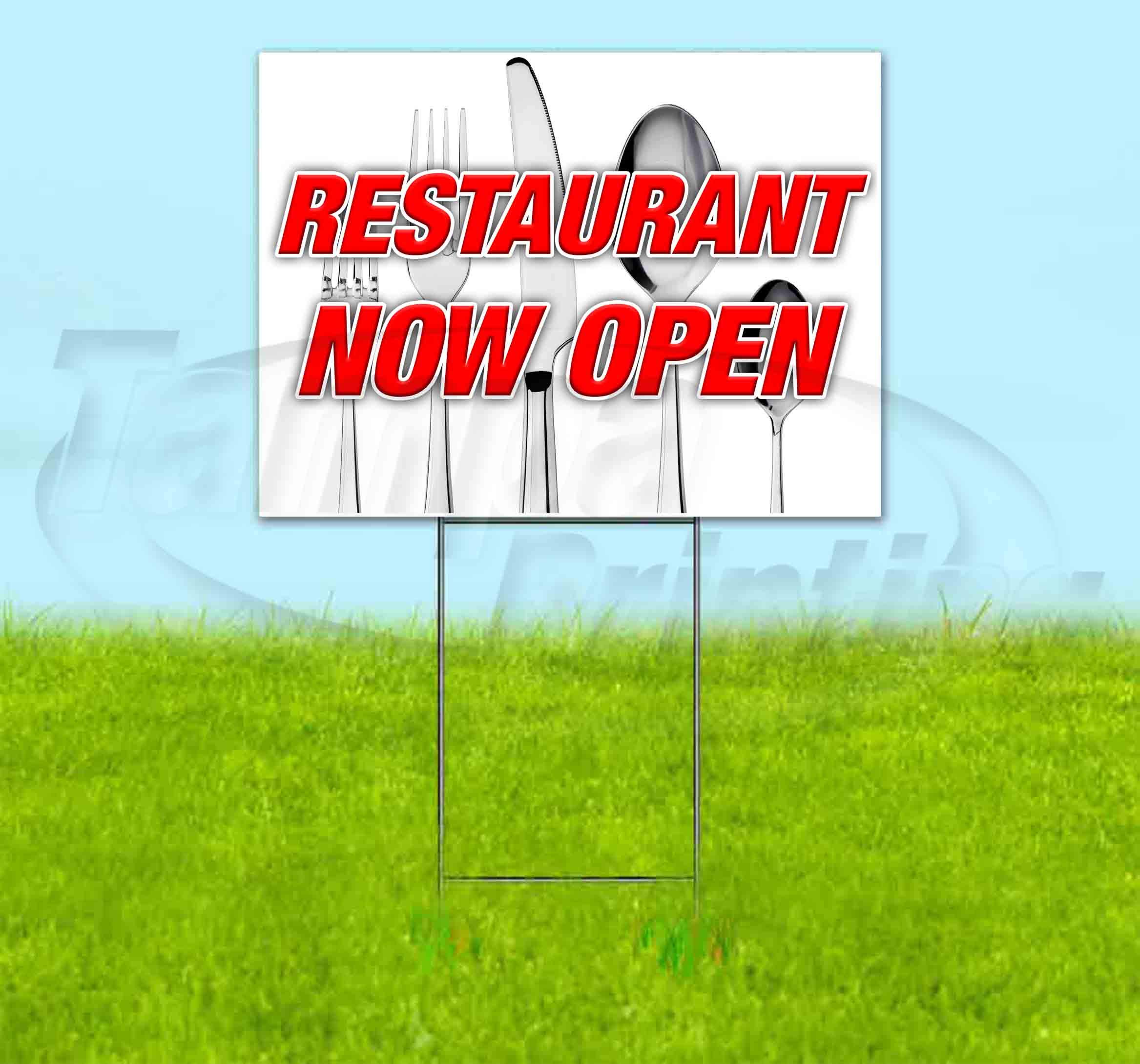 Restaurant Now Open 18x24 Inch Yard Sign with Metal Step Stake - Bulk Discounts & Multi-Packs Available - Durable Outdoor Advertising Sign for Businesses, Grand Openings & Events - Made in USA