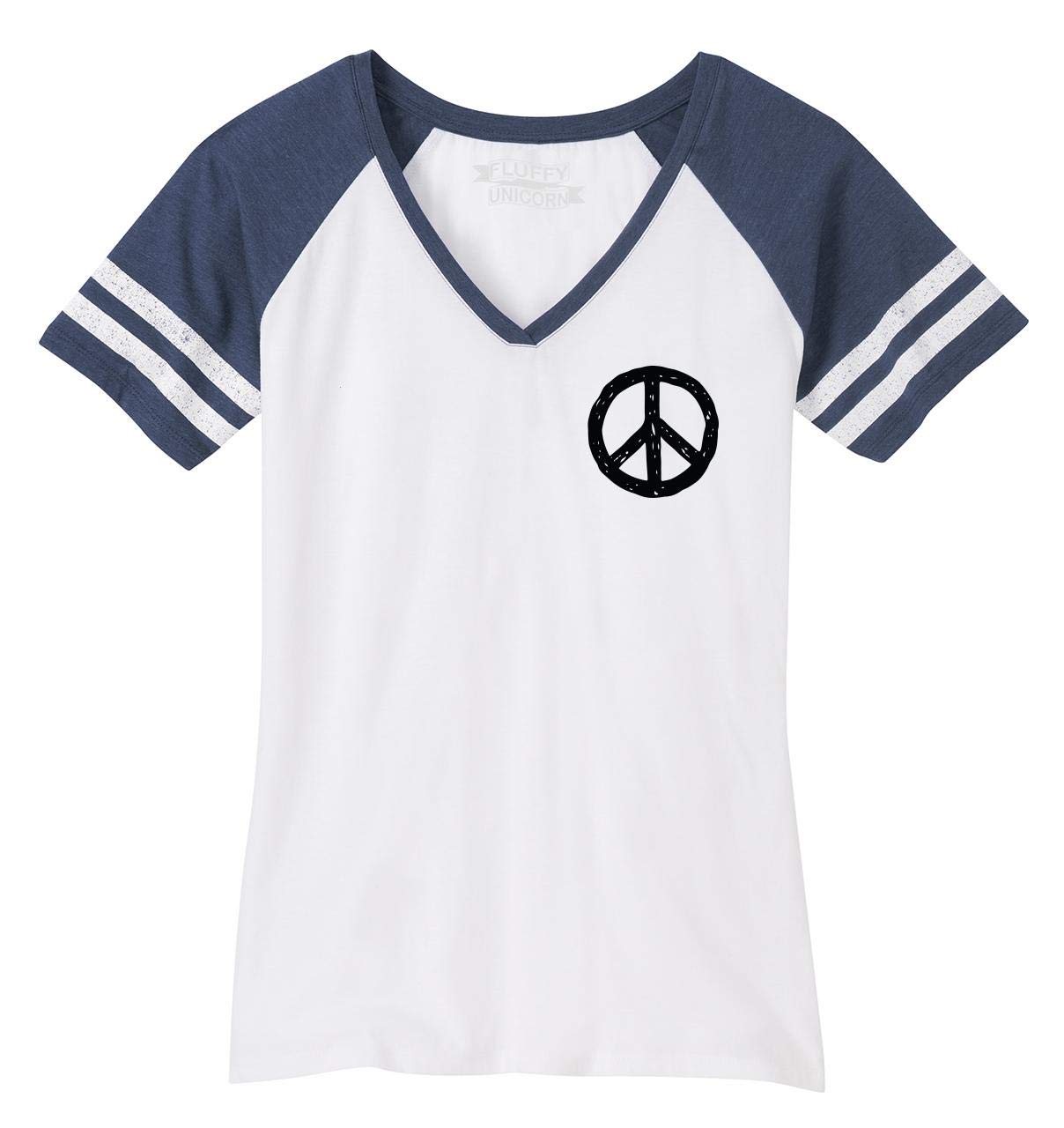 Funny Peace & Love V-Neck T-Shirt for Women - Cute Peace Sign Graphic Tee - Casual Comfortable Game Day Shirt for Parties, Concerts & Everyday Wear