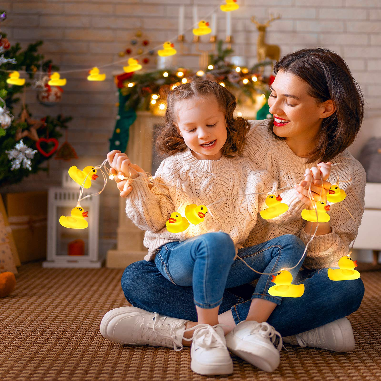 20 LED String Lights for Kids Room - Holiday Wall Window Tree Decor, Party Yard Garden, Bedroom Living Dorm - Squeeze Sound Squeaky Duck Toy - Perfect for Birthday Decorations, Nursery Night Light & Christmas Tree Lighting