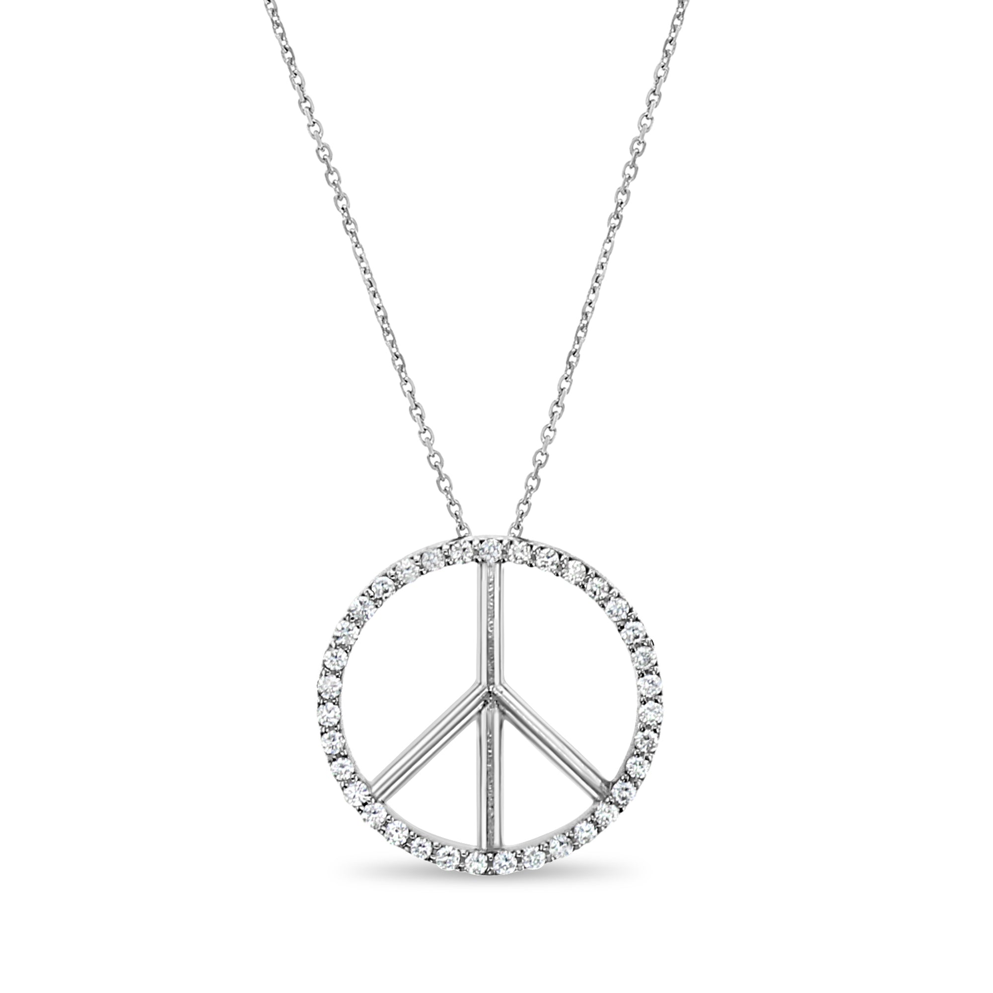 0.35 Carat Diamond Peace Symbol Necklace in 14K White Gold - Elegant Jewelry Gift for Women, Perfect for Anniversaries & Special Occasions