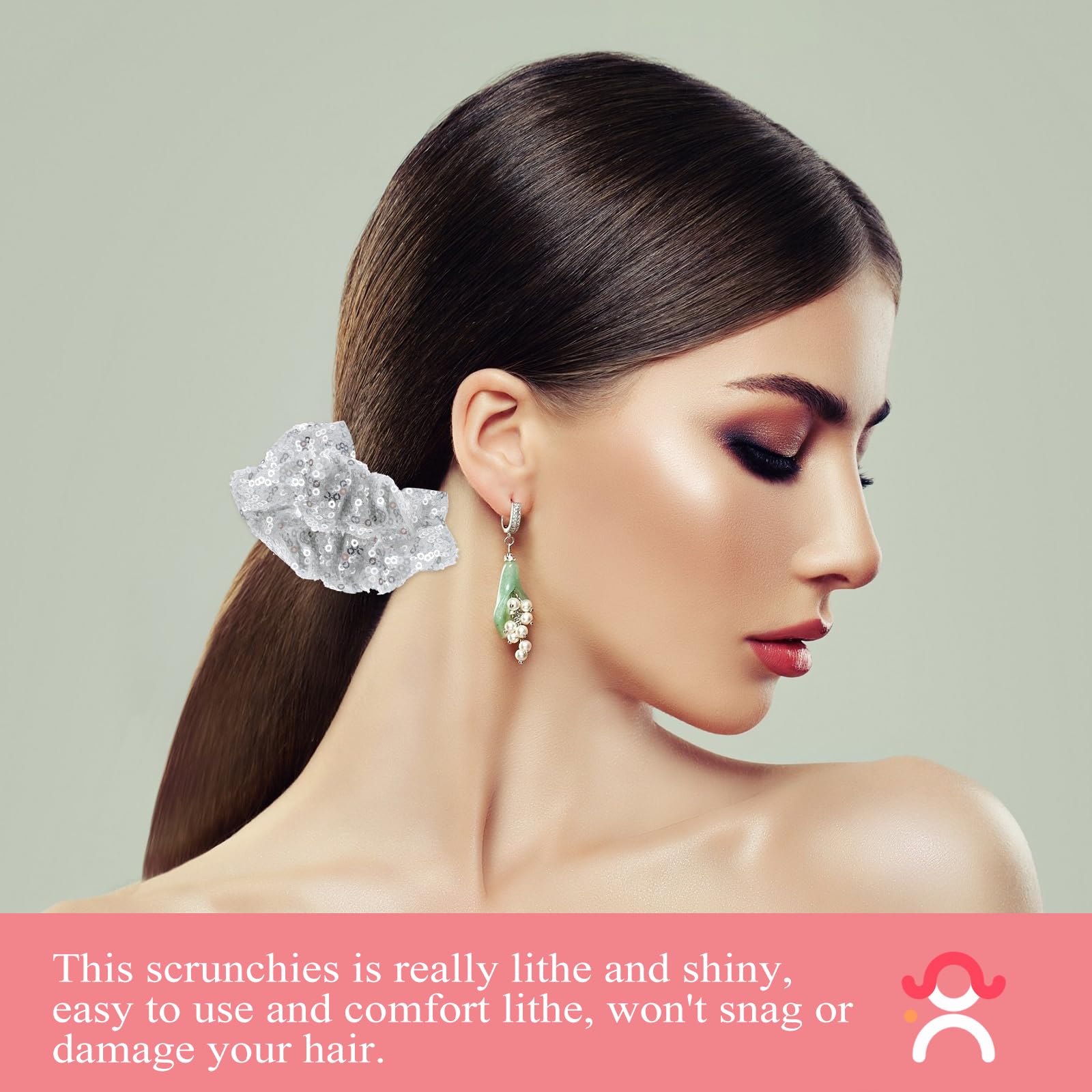 Lurrose Women's Hair Scrunchies 2PCS - Sparkly Silver Sequins Hair Ties, Elastic Ponytail Holders for Girls and Women | Perfect for School, Parties, and Everyday Use