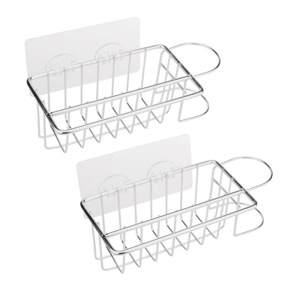 Stainless Steel 2-in-1 Sink Sponge & Brush Holder - Waterproof Adhesive Kitchen Organizer for Dishes, Utensils & Bar Tools (Silver) | Perfect for Small Spaces, RV, Dorm & Apartment Sinks