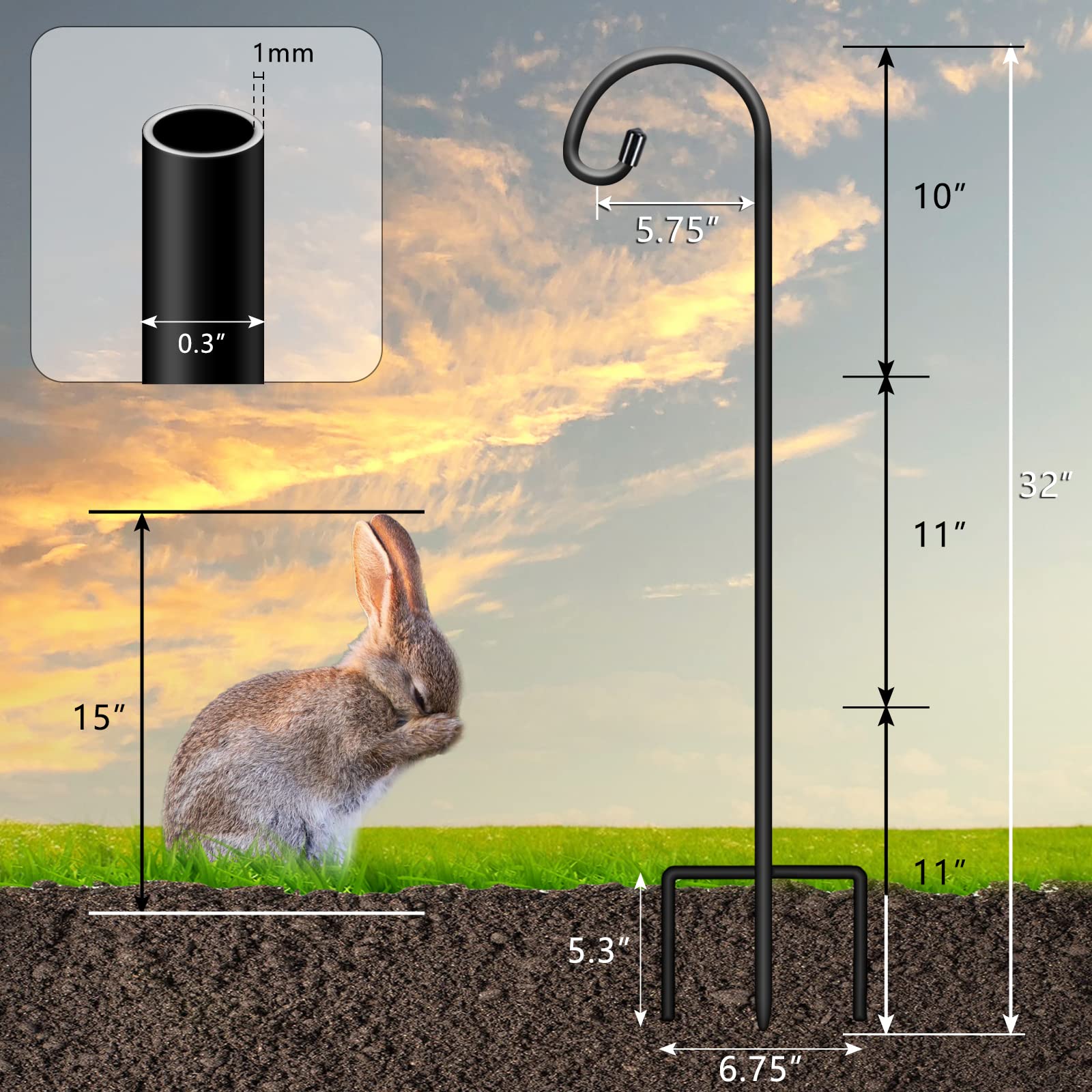 Gtongoko 8 Pack 32 Inch Adjustable Shepherd Hooks for Outdoor - Matte Black Garden Hooks for Hanging Plants, Lanterns, Bird Feeders & Solar Lights - Perfect for Mason Jar Decor, Wedding Decorations & Backyard Landscaping