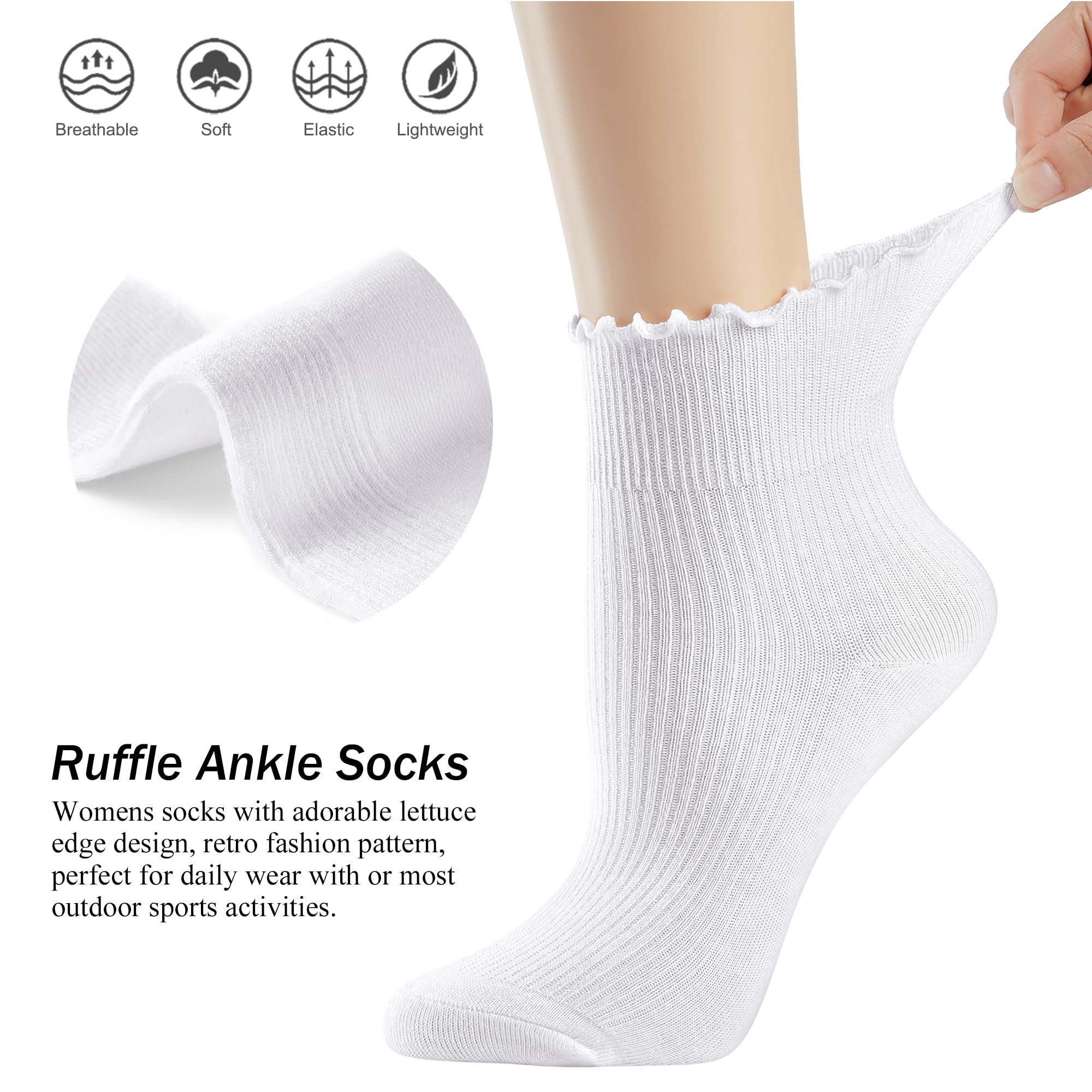 Women's Ruffle Lettuce Ankle Socks - Soft Cotton Crew Socks for Casual & Athletic Wear