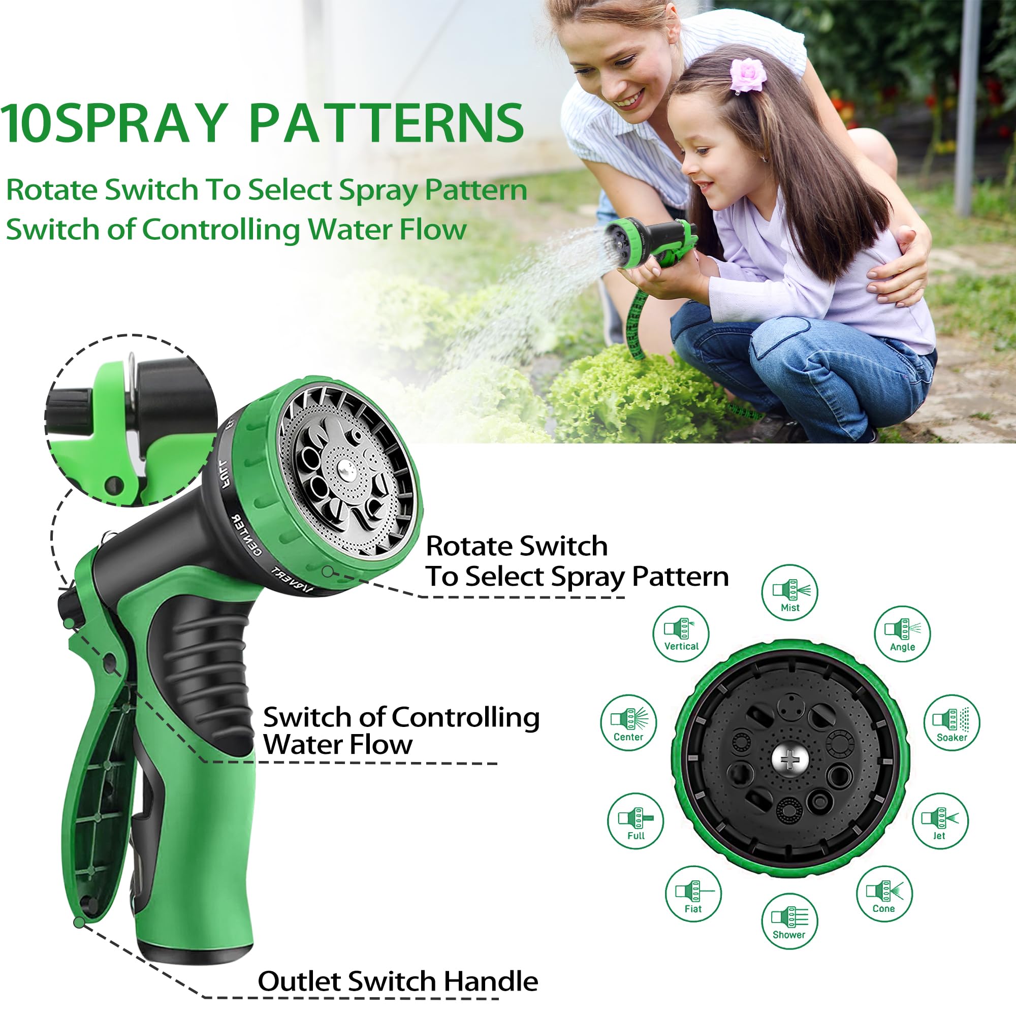 50 ft Expandable Garden Hose with 10 Spray Nozzle - 2024 Upgraded Flexible Water Hose with 4-Layer Latex Core - Lightweight, Durable, No-Kink Hose for Lawn, Yard, Car Washing & Outdoor Cleaning