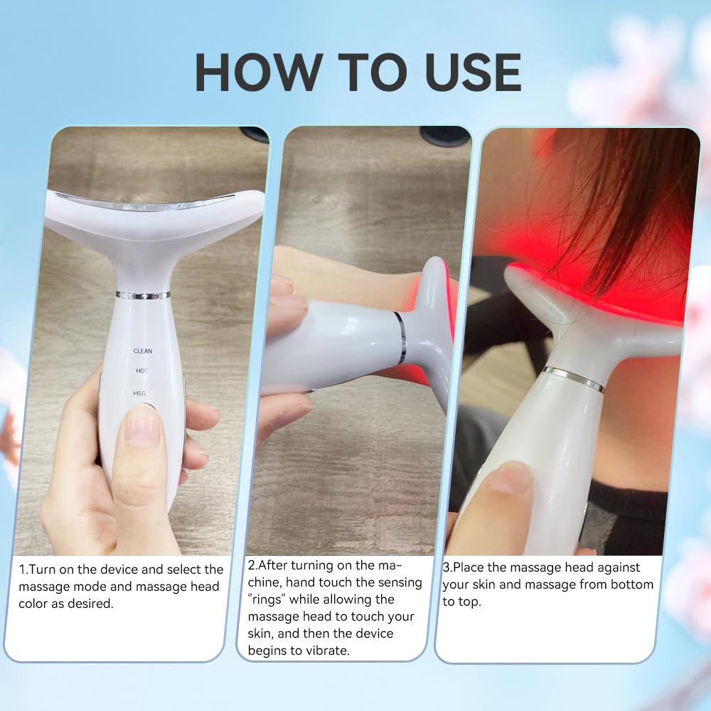 7-Color Neck & Face Massager with Heat & Vibration - Skin Care & Face Sculpting Tool for Home Spa & Relaxation - Perfect for Anti-Aging & Stress Relief - White