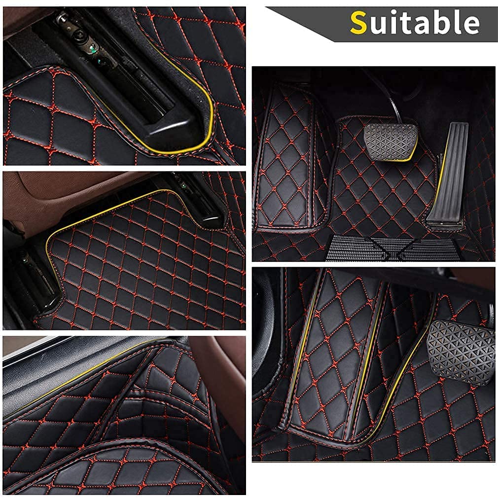 Premium Waterproof All-Weather Car Floor Mats for Volvo S60 2020 - Luxury Leather Full Coverage Floor Liners with Anti-Slip Design (Black & Red) - Perfect for Daily Commute, Road Trips & Winter Protection