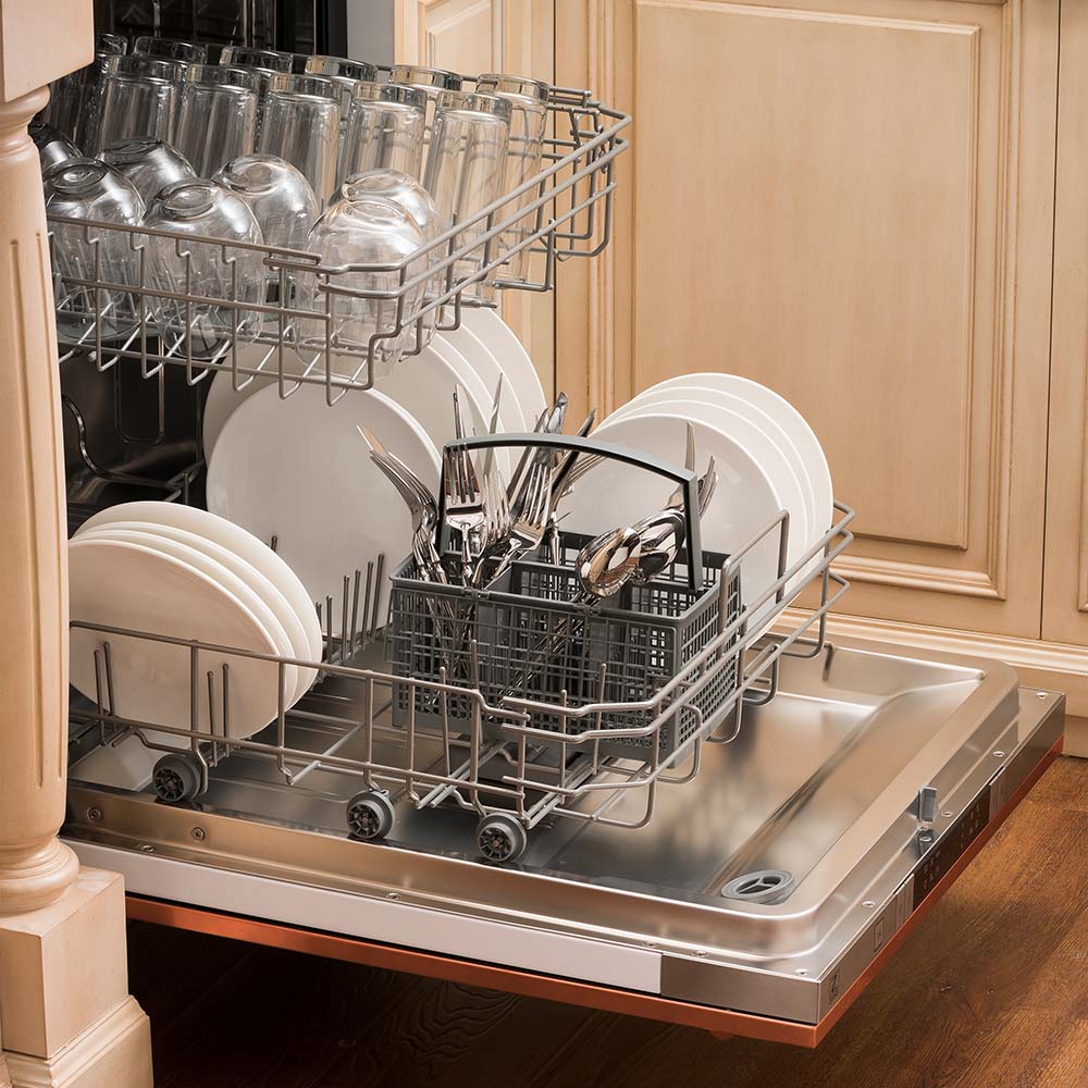 ZLINE 24 Inch Stainless Steel Top Control Dishwasher with Copper Panel & Traditional Handle - Ultra Quiet 52dBa (DW C H 24) for Modern Kitchens & Open Concept Homes
